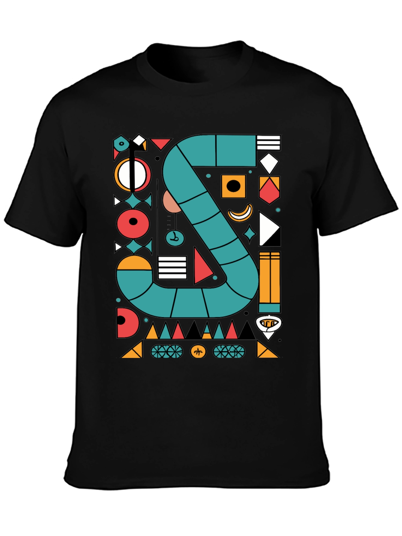 Black Geometric S Design T-Shirt - Modern Art Tee view 3