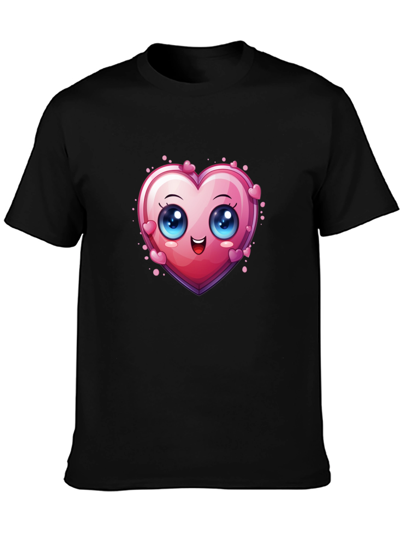Black Cute Cartoon Heart Graphic T-Shirt view 3