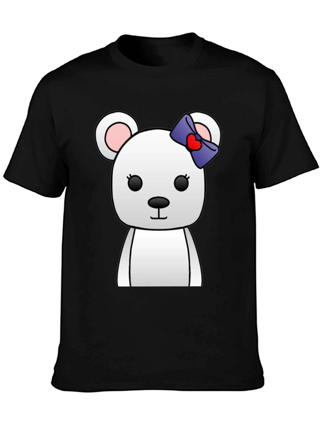Black Cute Cartoon Bear T-Shirt - Unisex Black Tee view 3
