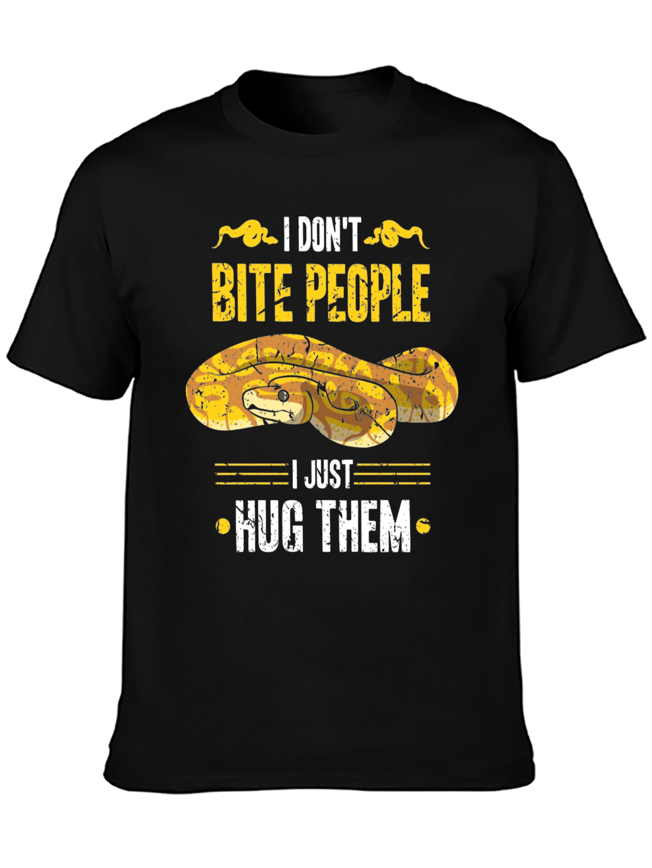 Black Funny Snake Hugs T-Shirt - I Don't Bite People view 3