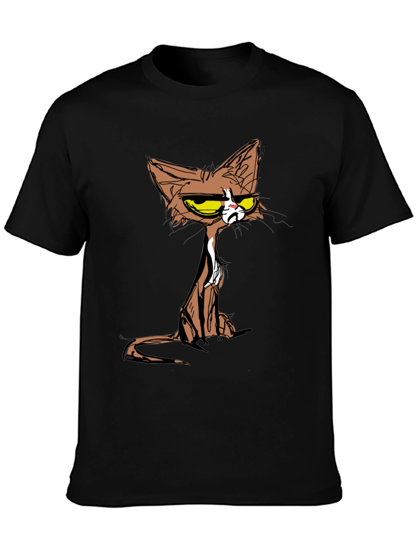 Black Grumpy Cat T-Shirt - Cartoon Style Tee view 3