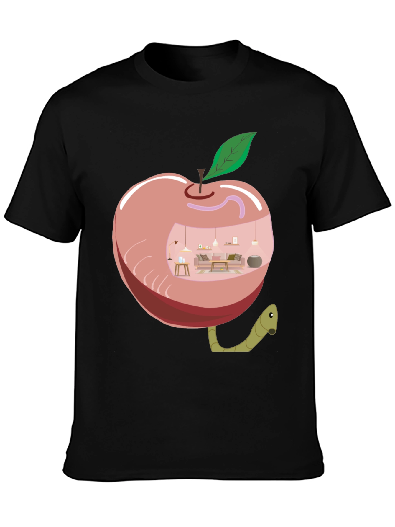 Black Apple Home Worm Tee - Unique Graphic T-Shirt view 3