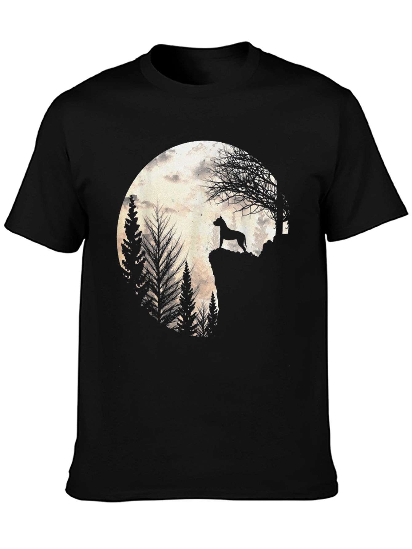 Black Dog Silhouette Moon Graphic Tee - Black view 3