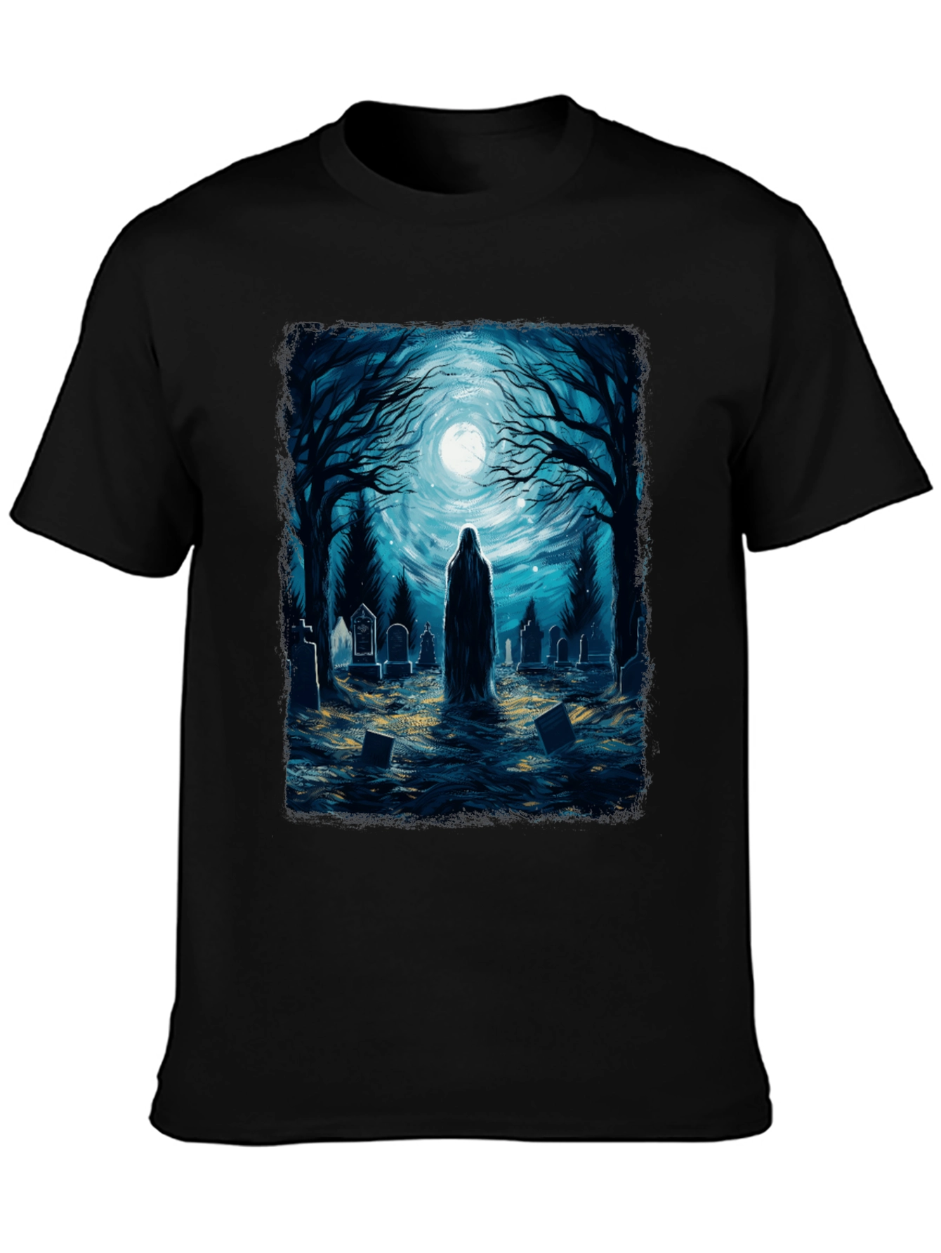Black Ghostly Graveyard Tee - Spooky T-Shirt view 3
