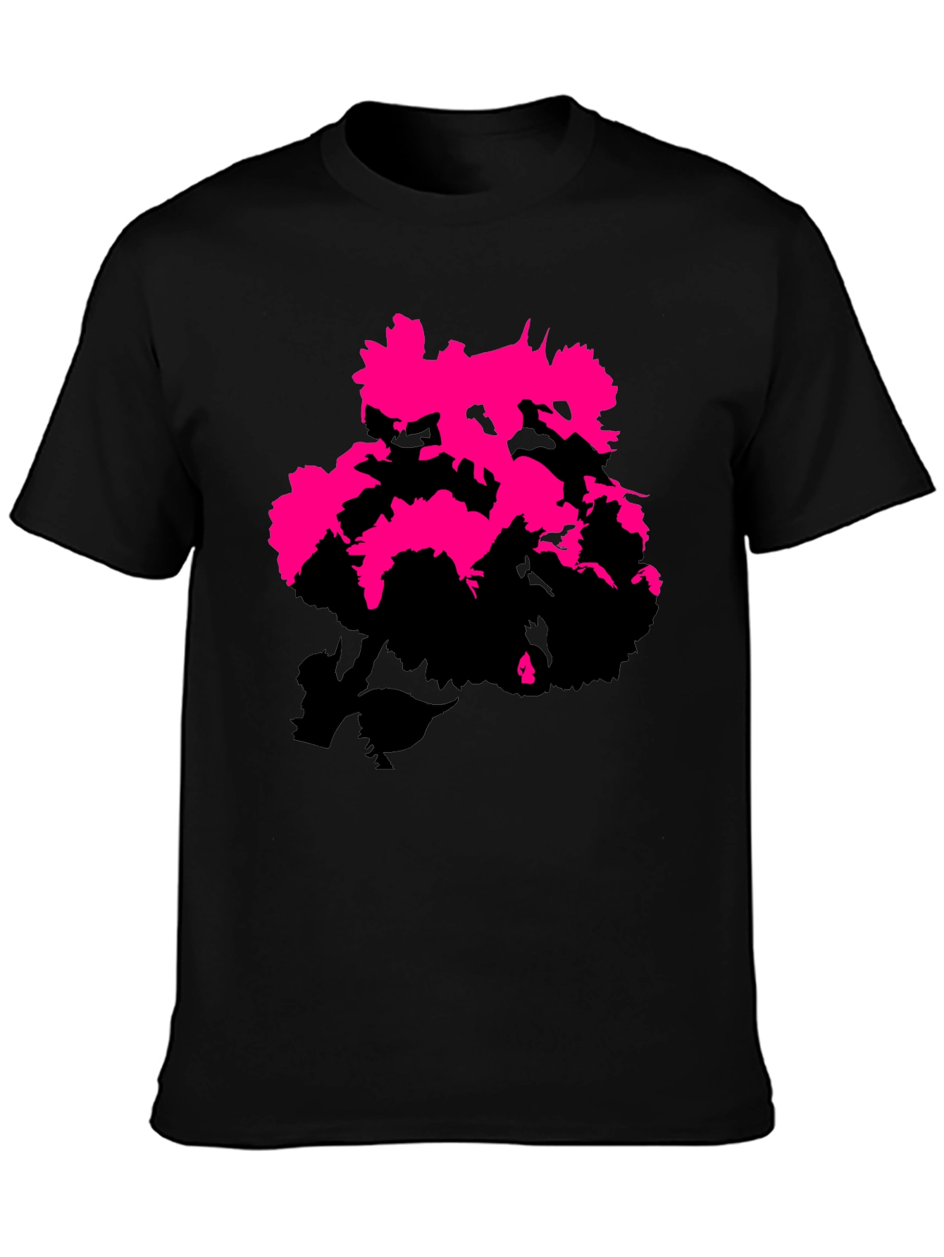 Black Modern Pink Floral Graphic Print Black T-Shirt view 3