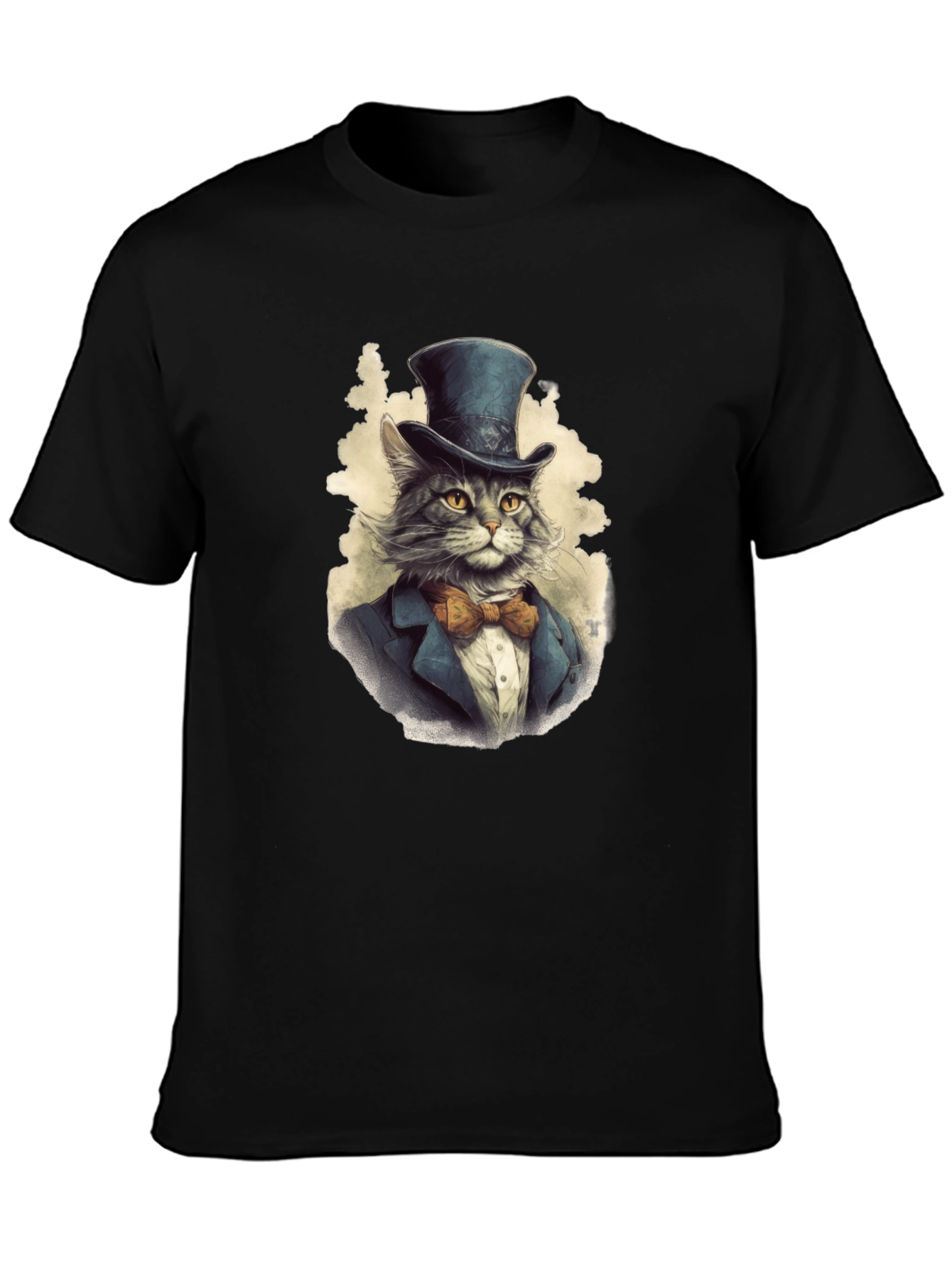 Black Dapper Cat Top Hat T-Shirt view 3