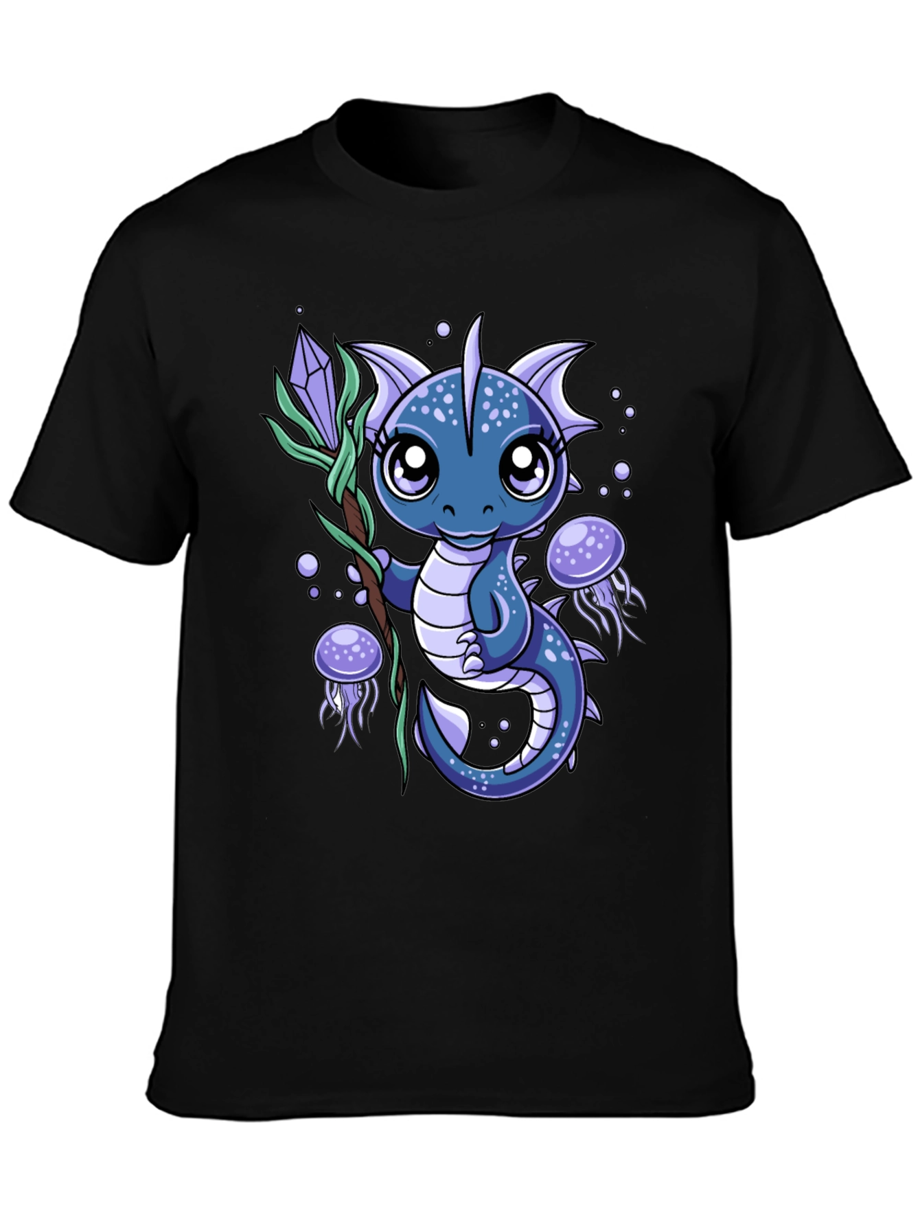Black Cute Dragon Graphic Tee - Fantasy Creature Shirt view 3