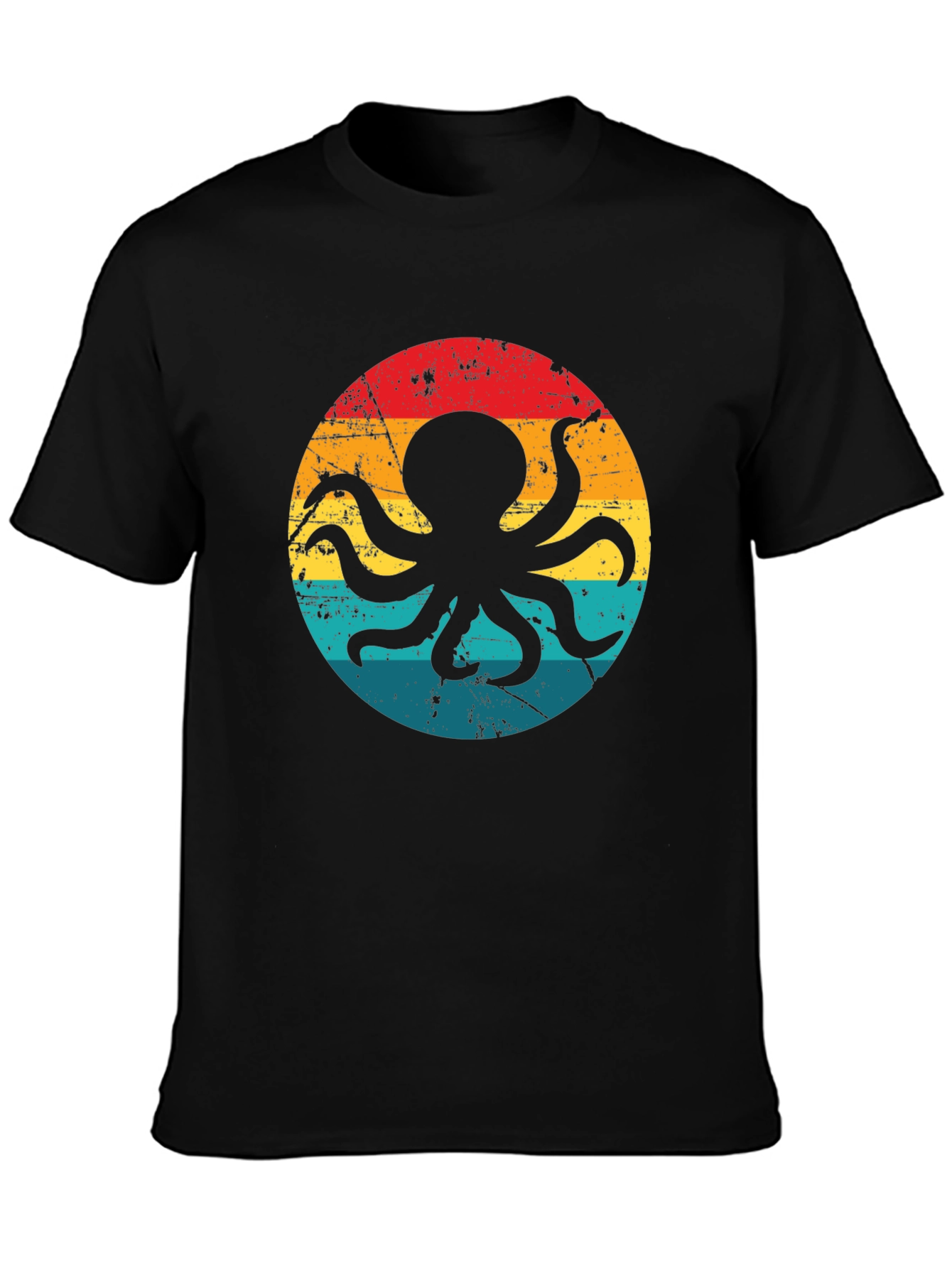 Black Retro Octopus Graphic T-Shirt - Black Cotton Blend view 3