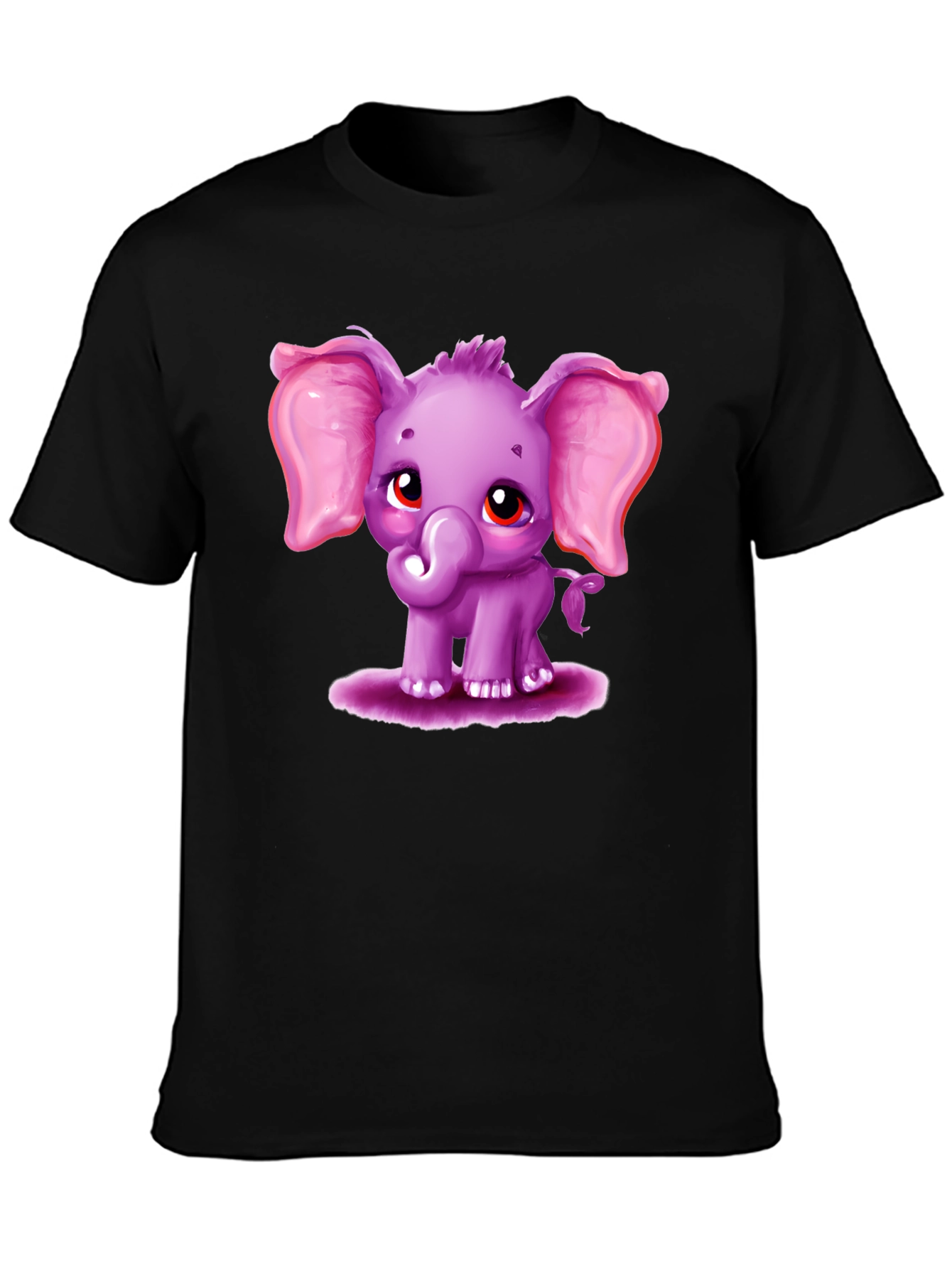 Black Cute Elephant Graphic Tee - Black Cotton Shirt view 3