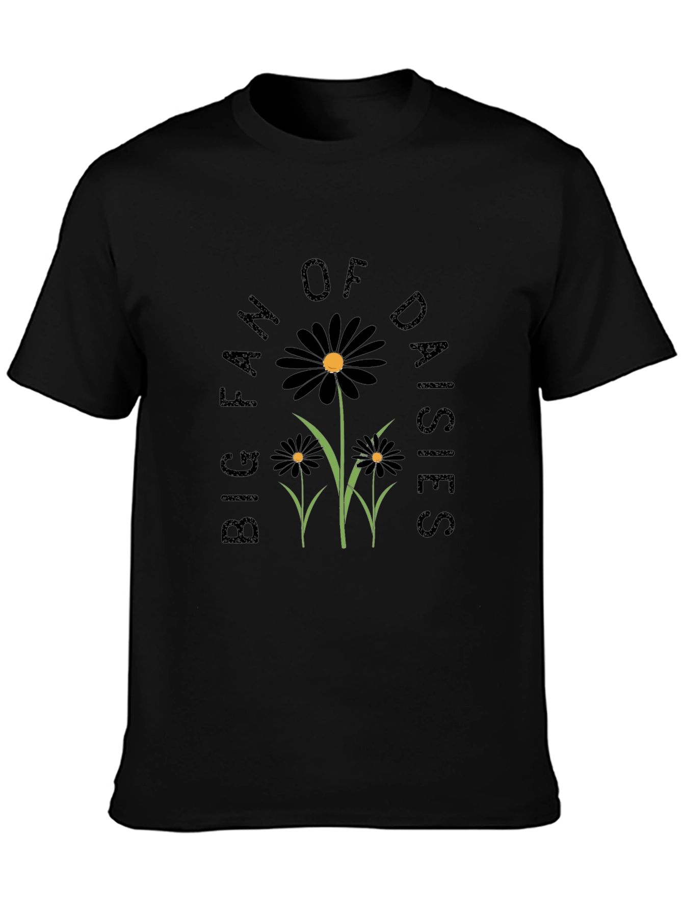 Black Big Fan of Daisies Black Graphic T-Shirt view 3