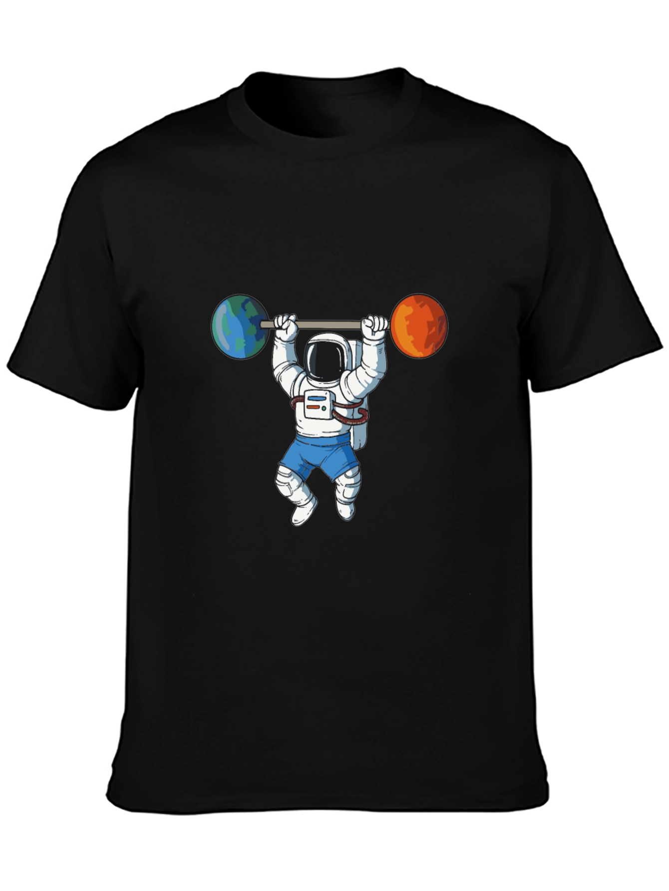 Black Astronaut Lifting Planets Graphic Tee view 3
