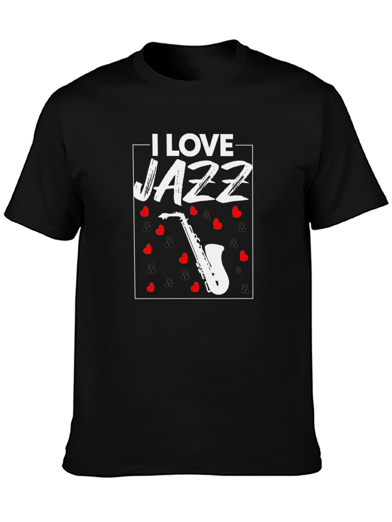 Black I Love Jazz Saxophone Graphic T-Shirt view 3