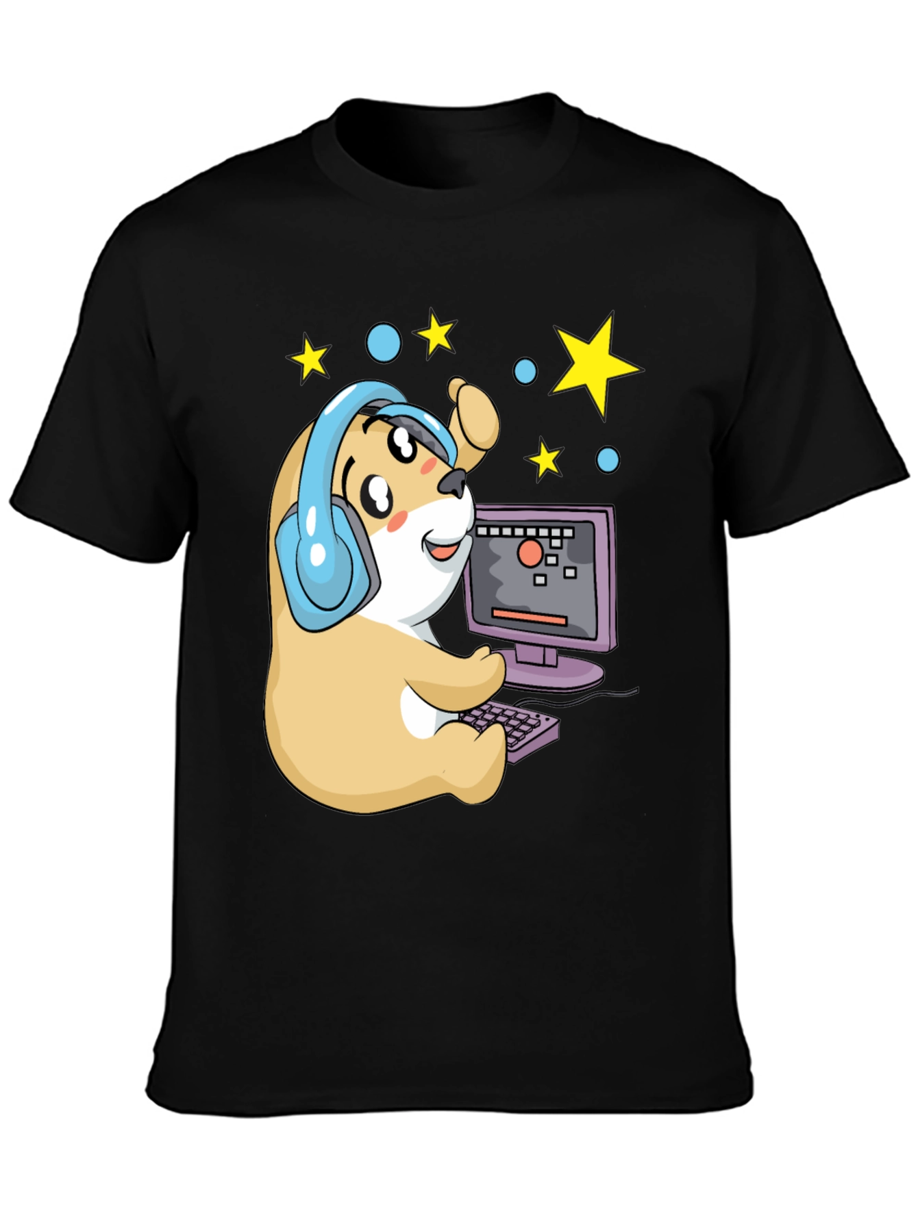Black Gamer Hamster T-Shirt - Cute Cartoon Graphic Tee view 3