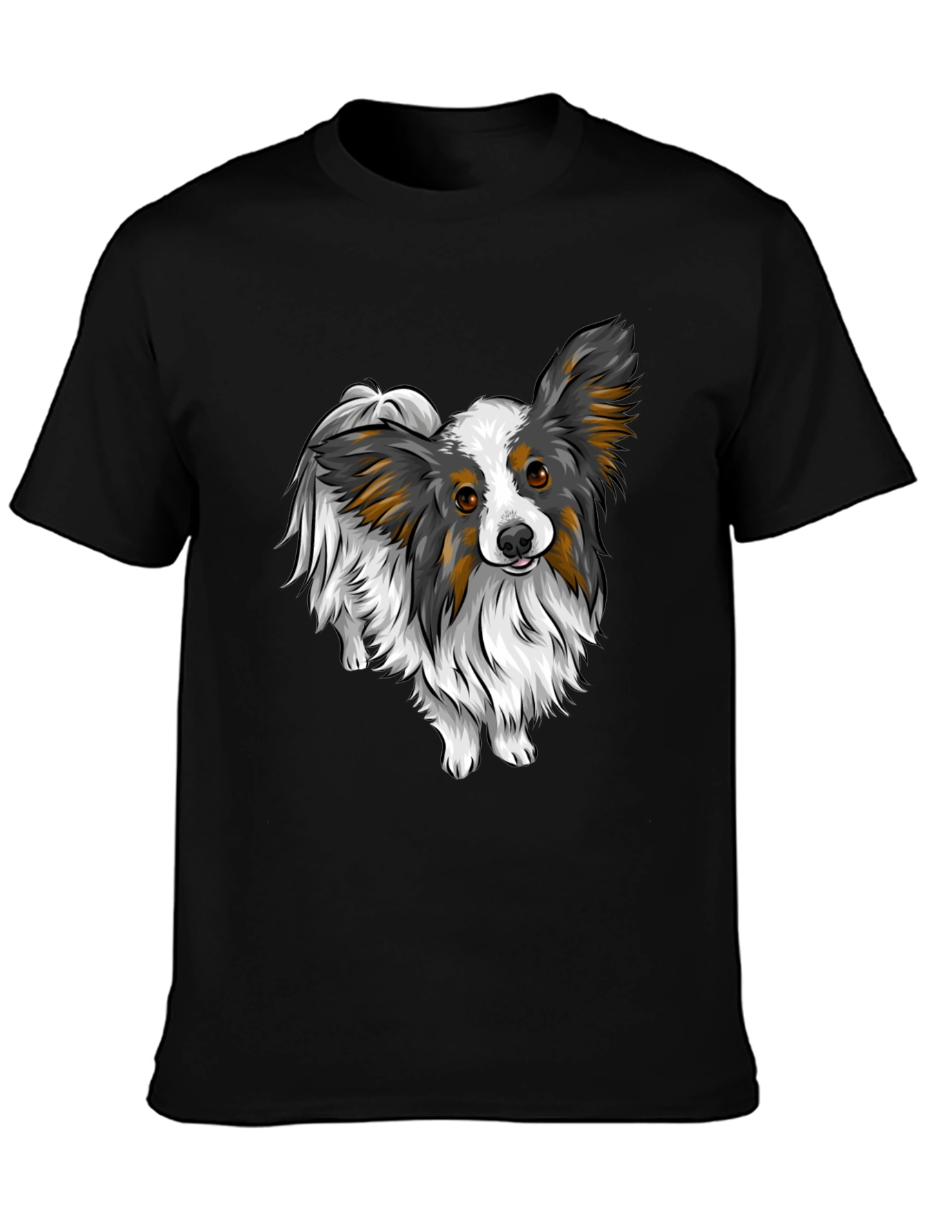 Black Papillon Dog Graphic Tee - Black Unisex Shirt view 3