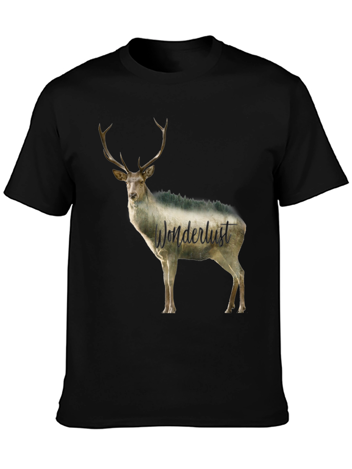Black Wanderlust Deer Graphic Tee - Black Crew Neck view 3