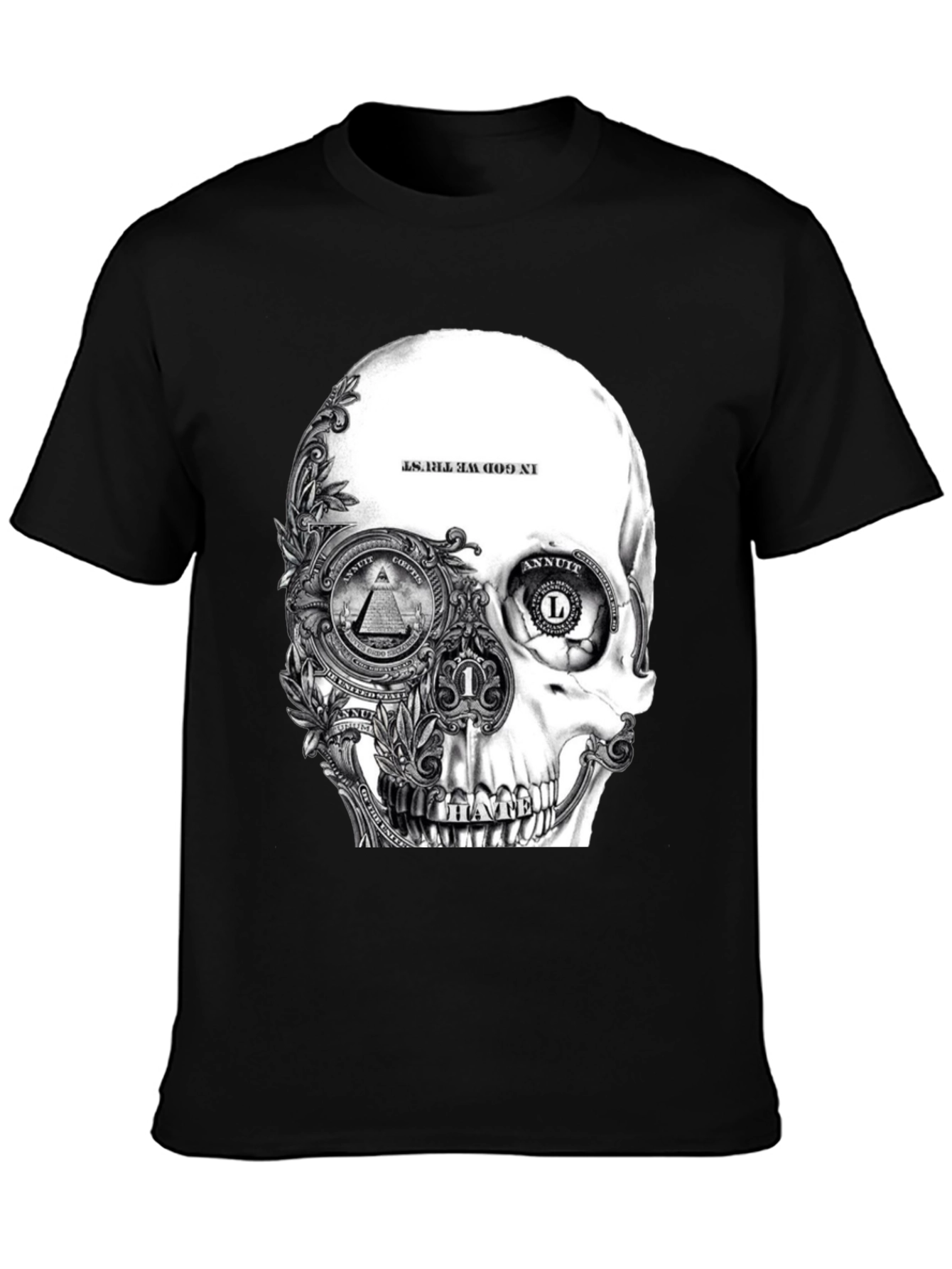 Black Skull & Money Graphic Print T-Shirt - Black view 3