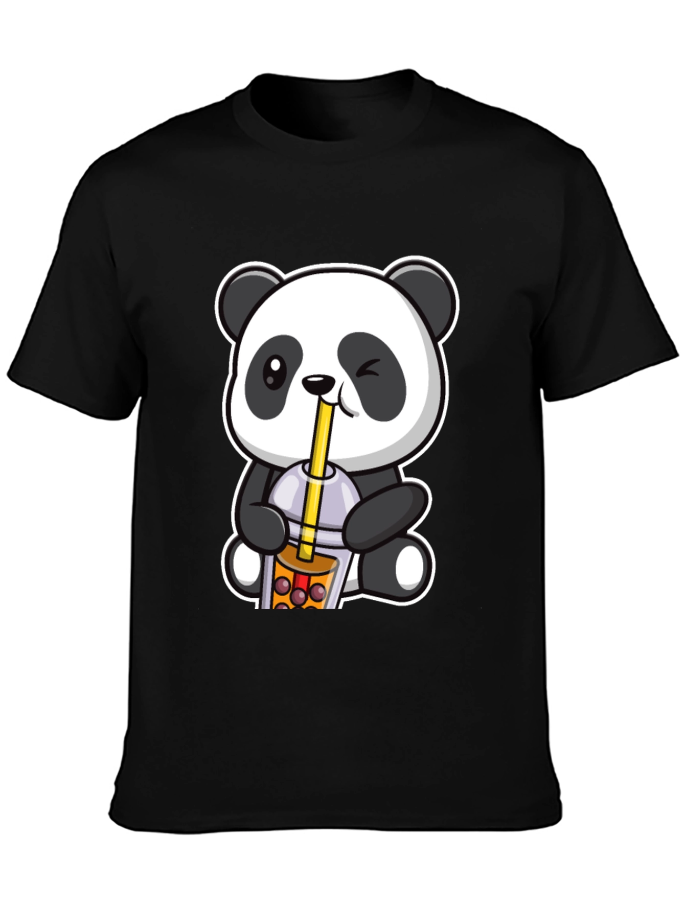 Black Cute Panda Boba Tea Graphic T-Shirt view 3