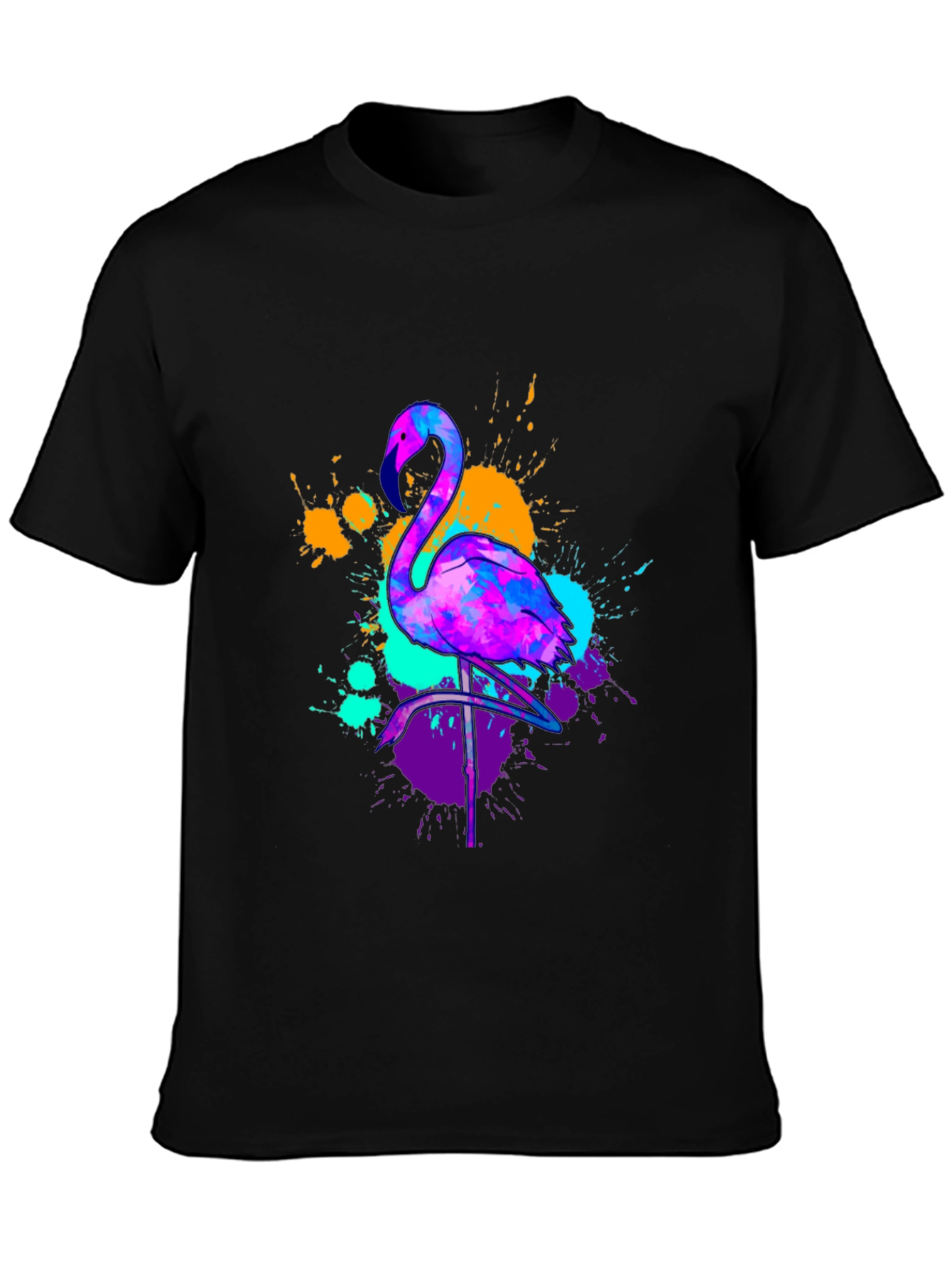 Black Neon Flamingo Graphic Tee - Vivid Men's T-Shirt view 3