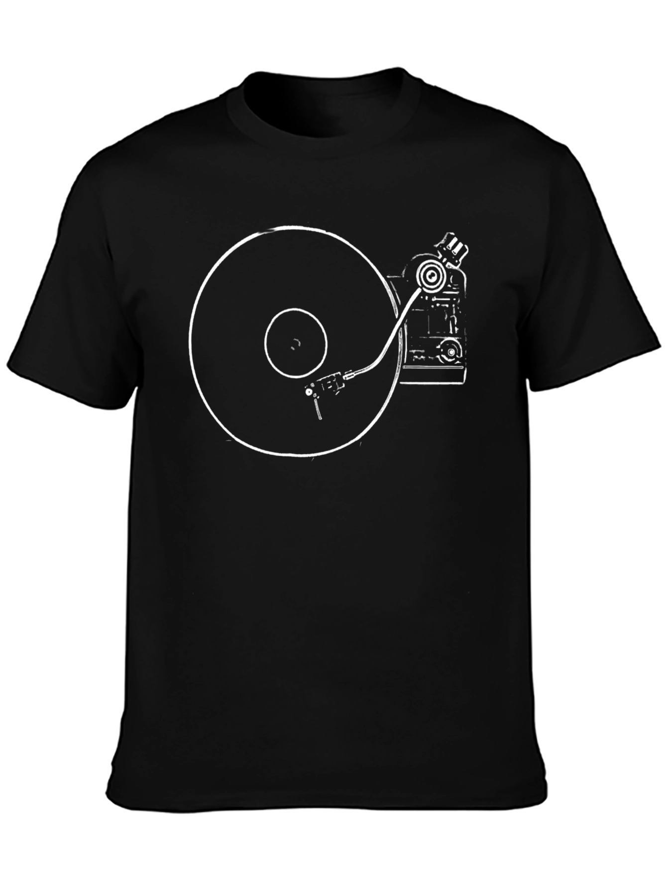 Black Turntable Graphic Tee - Vintage Music Lover Shirt view 3