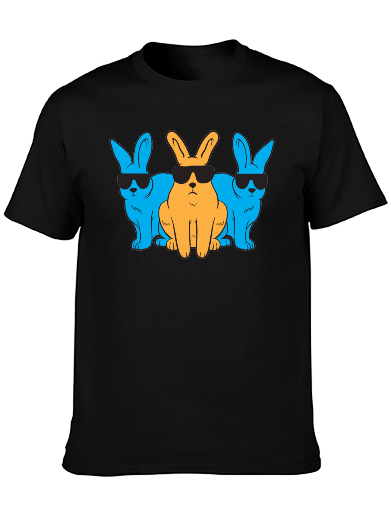 Black Cool Rabbits Graphic T-Shirt - Black Cotton Tee view 3