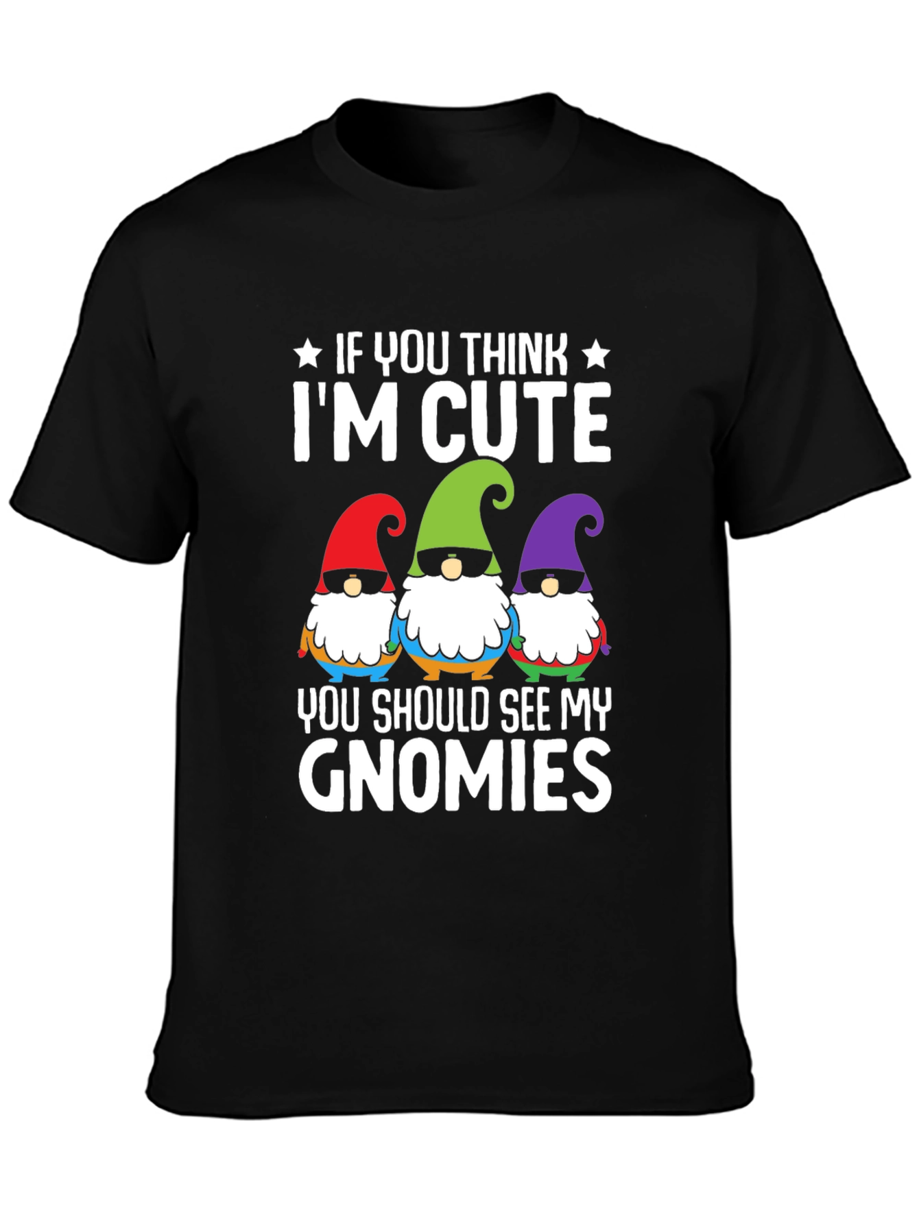 Black Cute Gnomies Graphic T-Shirt view 3