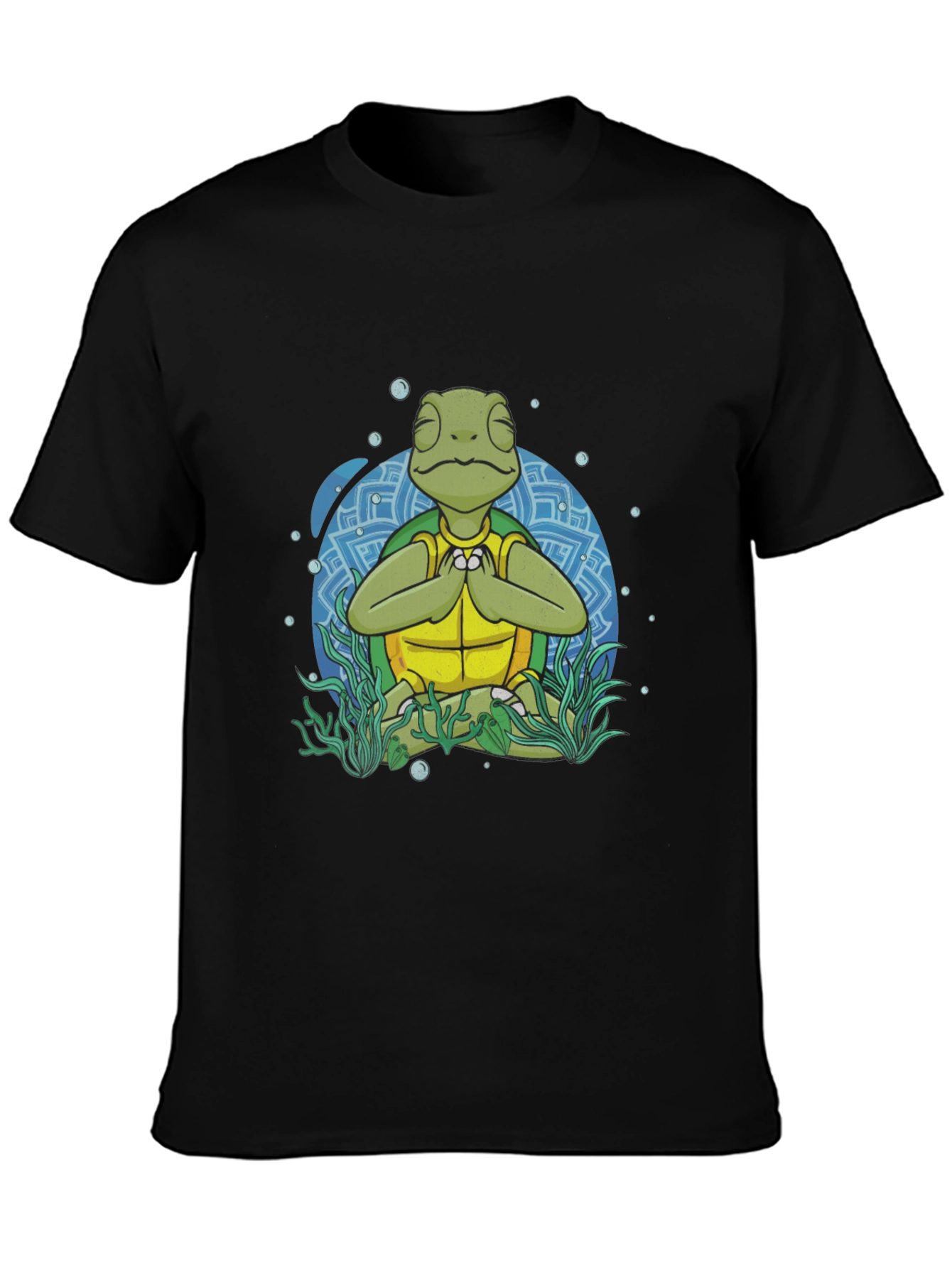 Black Meditating Sea Turtle Men's Graphic T-Shirt view 3