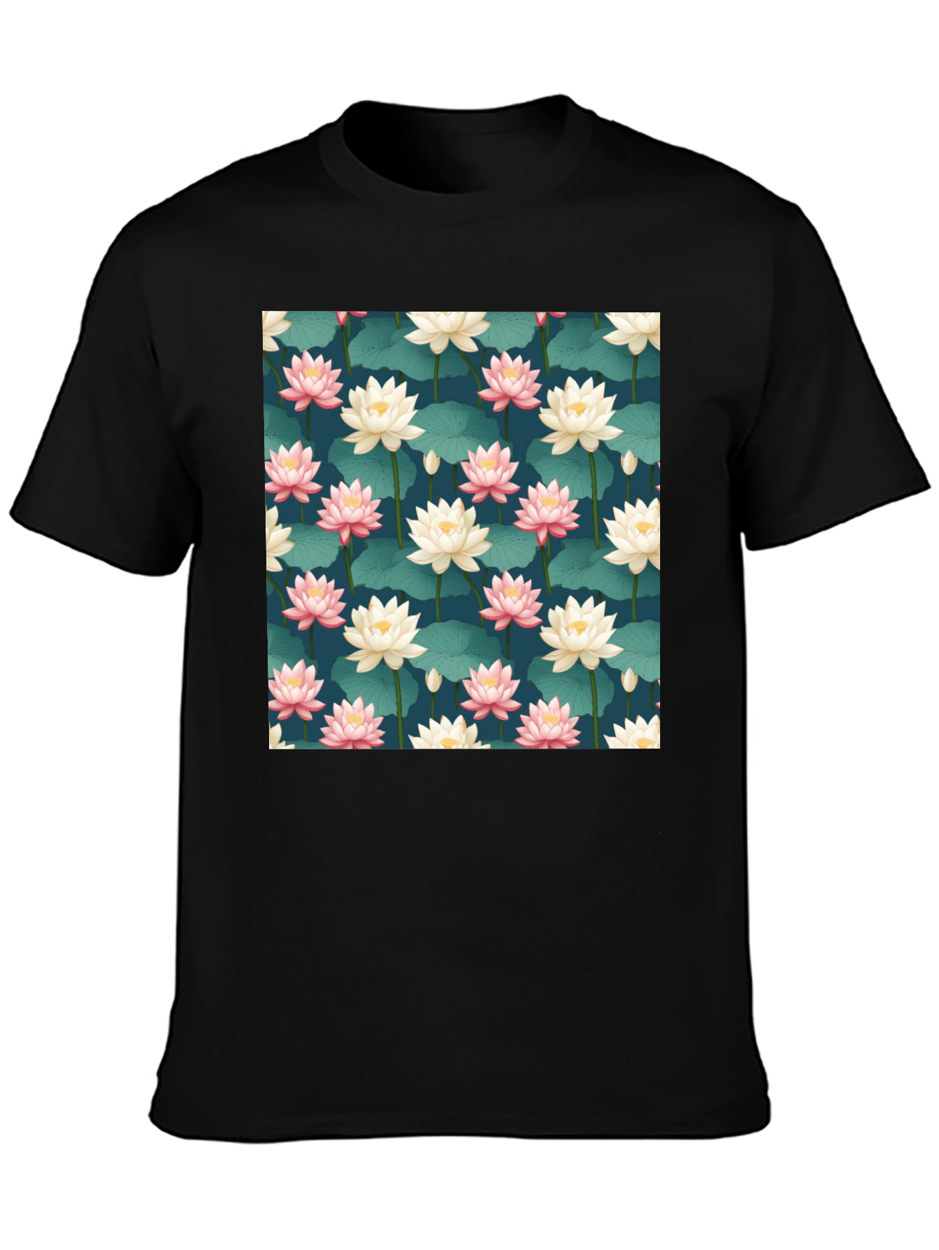 Black Lotus Pattern T-Shirt view 3