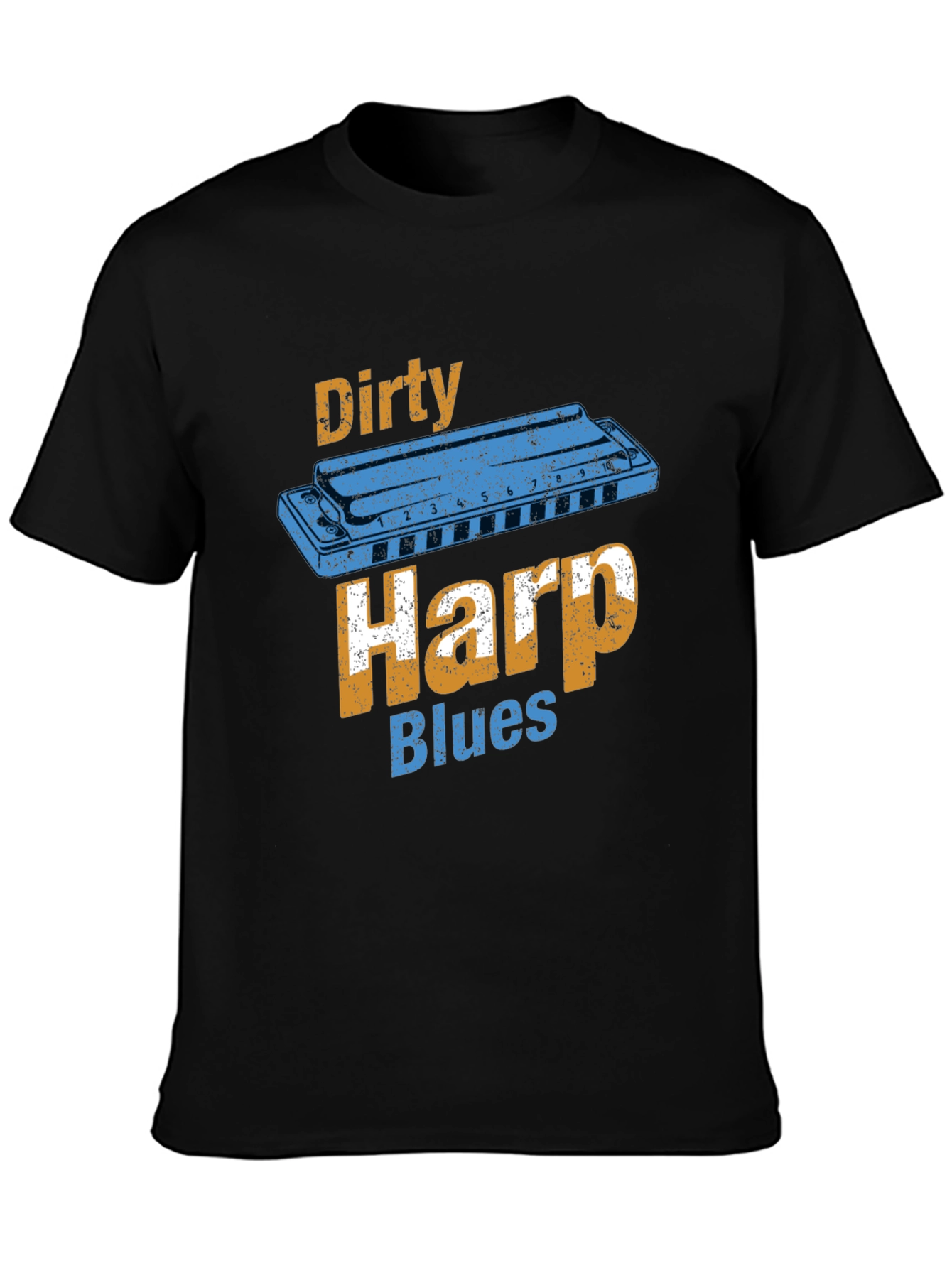 Black Dirty Harp Blues T-Shirt - Music Lover Tee view 3