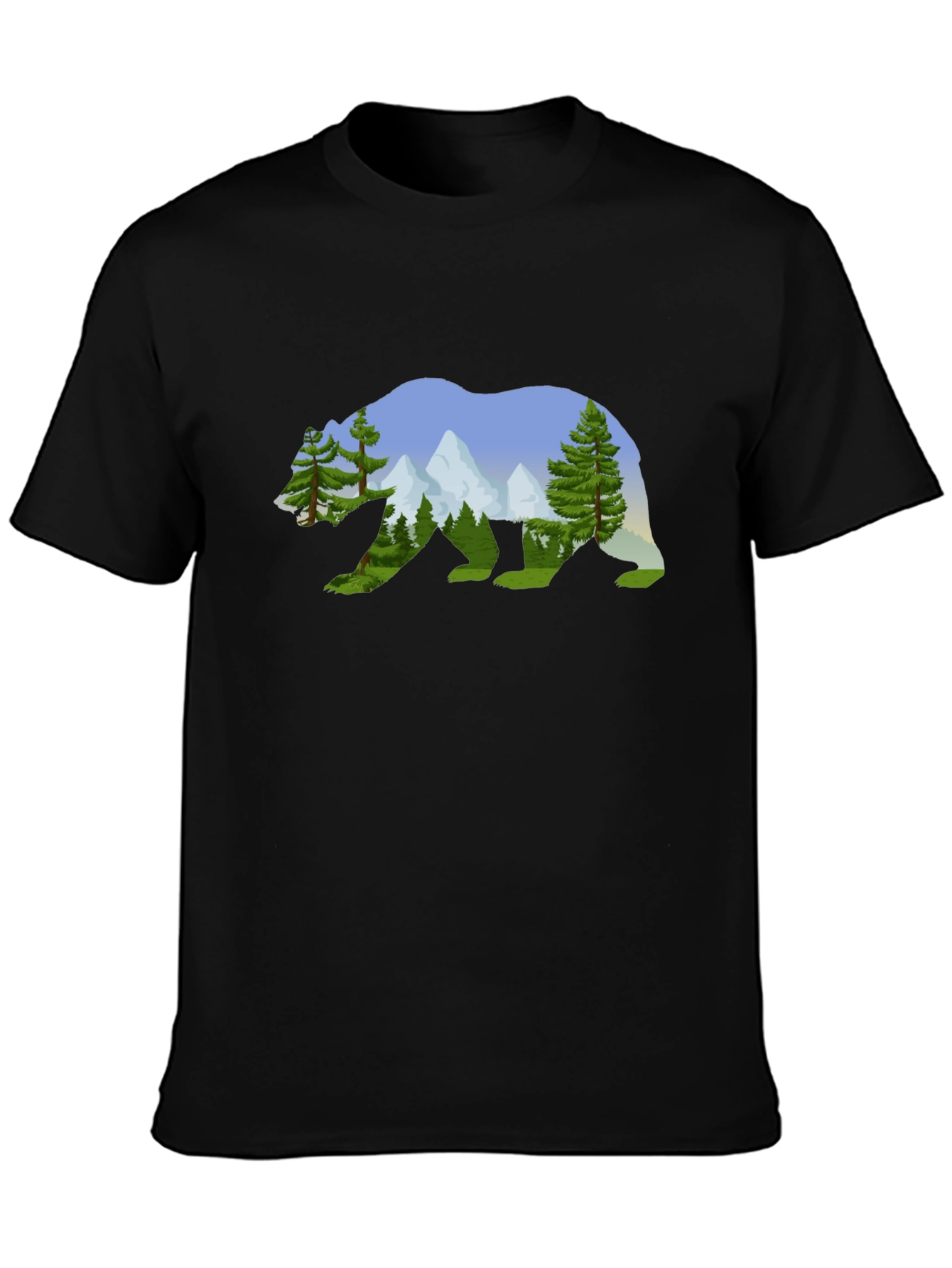 Black Nature Bear Graphic Tee - Black Cotton Shirt view 3