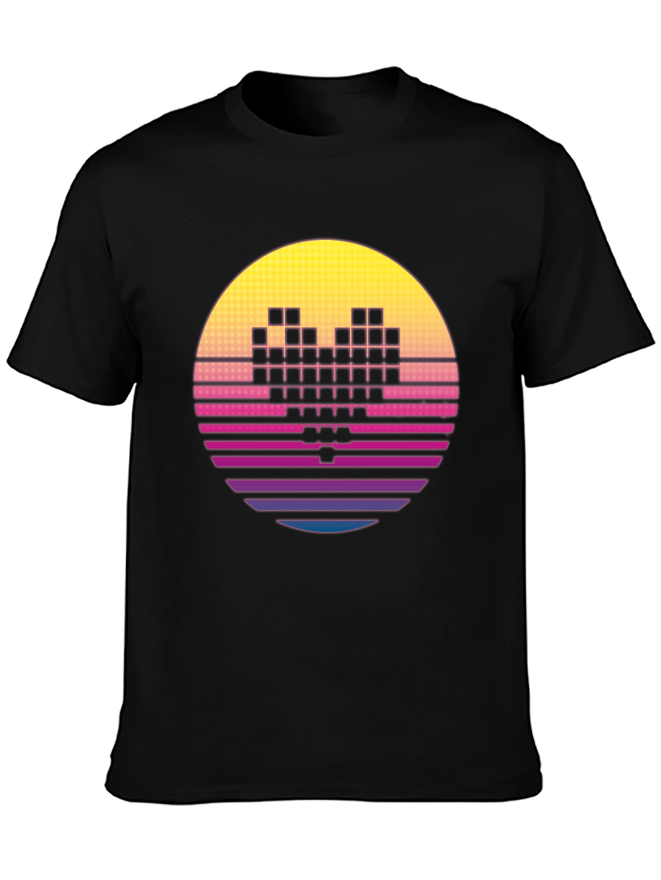 Black Retro Pixel Heart T-Shirt - Synthwave Style view 3