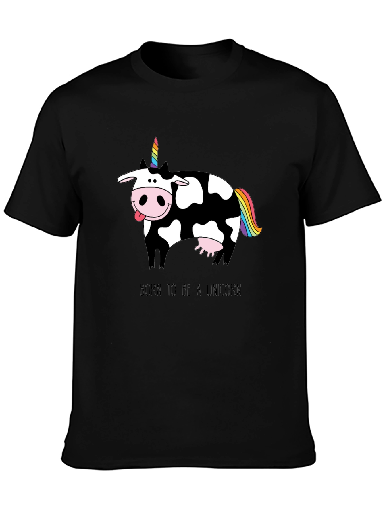 Black Funny Cow Unicorn T-Shirt - Born to Be a Unicorn view 3