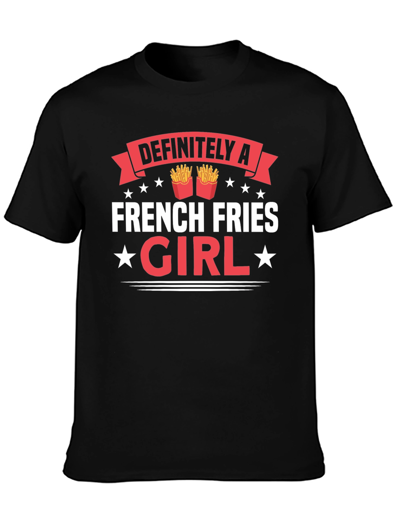 Black Funny French Fries Girl T-Shirt - Foodie Tee view 3
