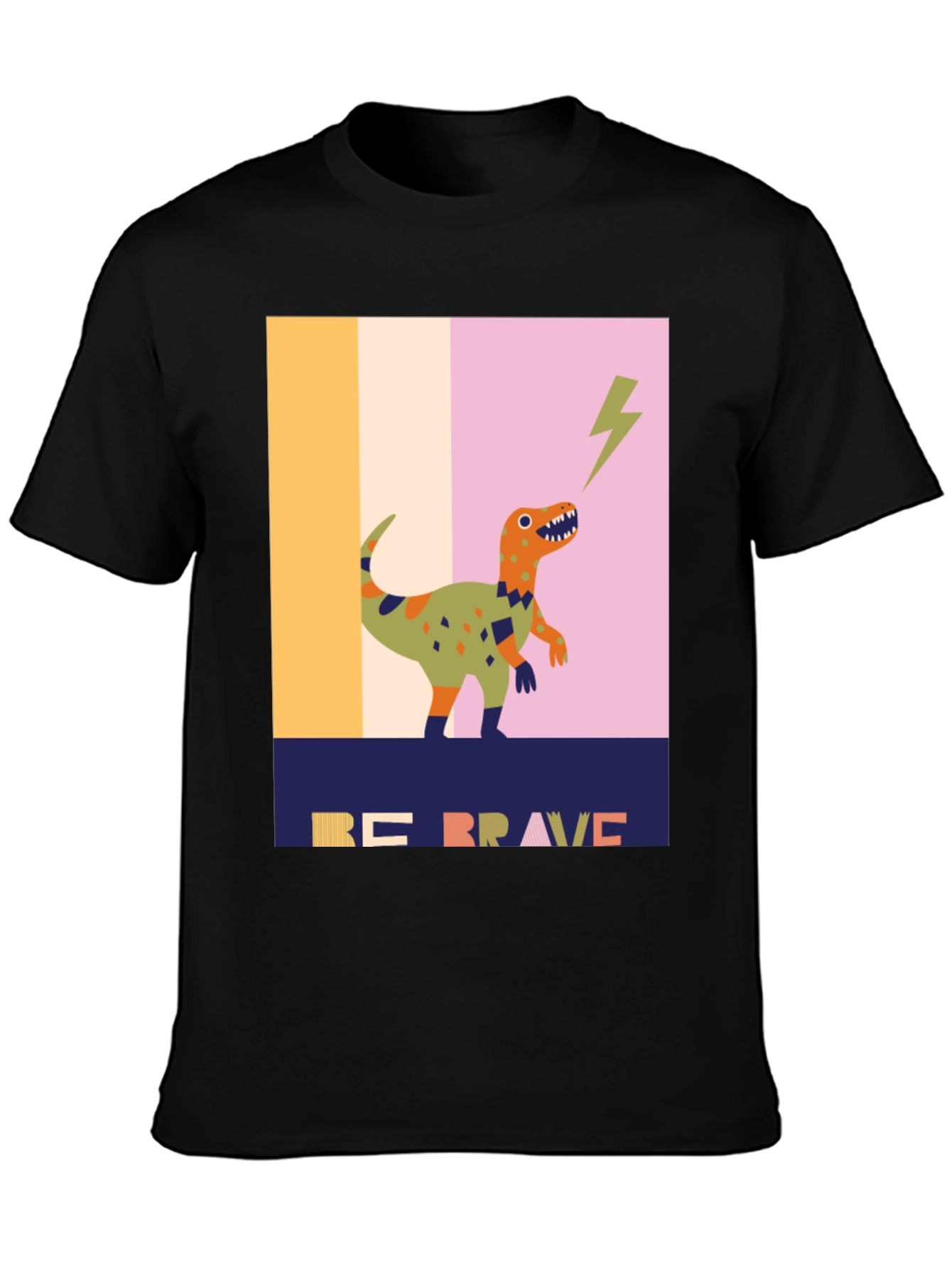 Black Be Brave Dinosaur Graphic Tee - Unique Design view 3