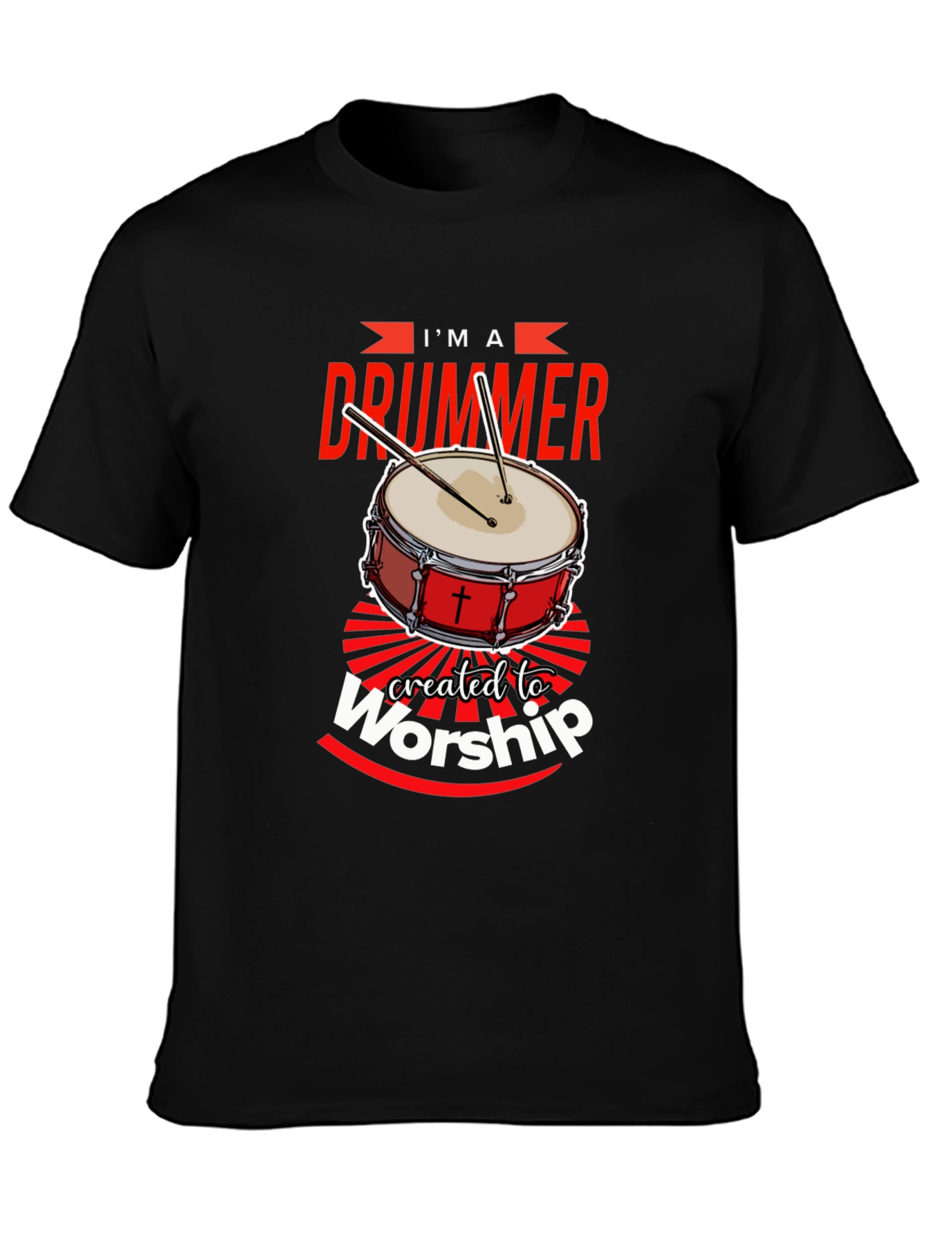 Black I'm A Drummer Created To Worship T-Shirt view 3
