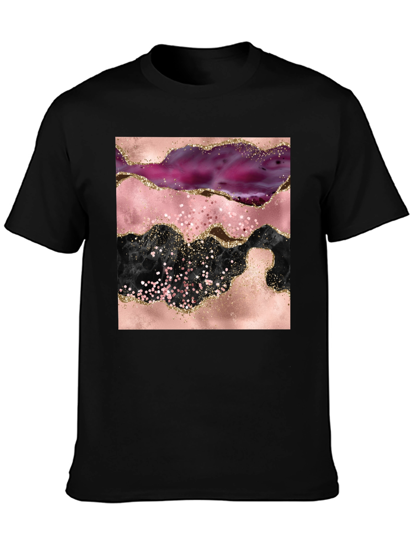 Black Abstract Geode Print Black Crew Neck T-Shirt view 3