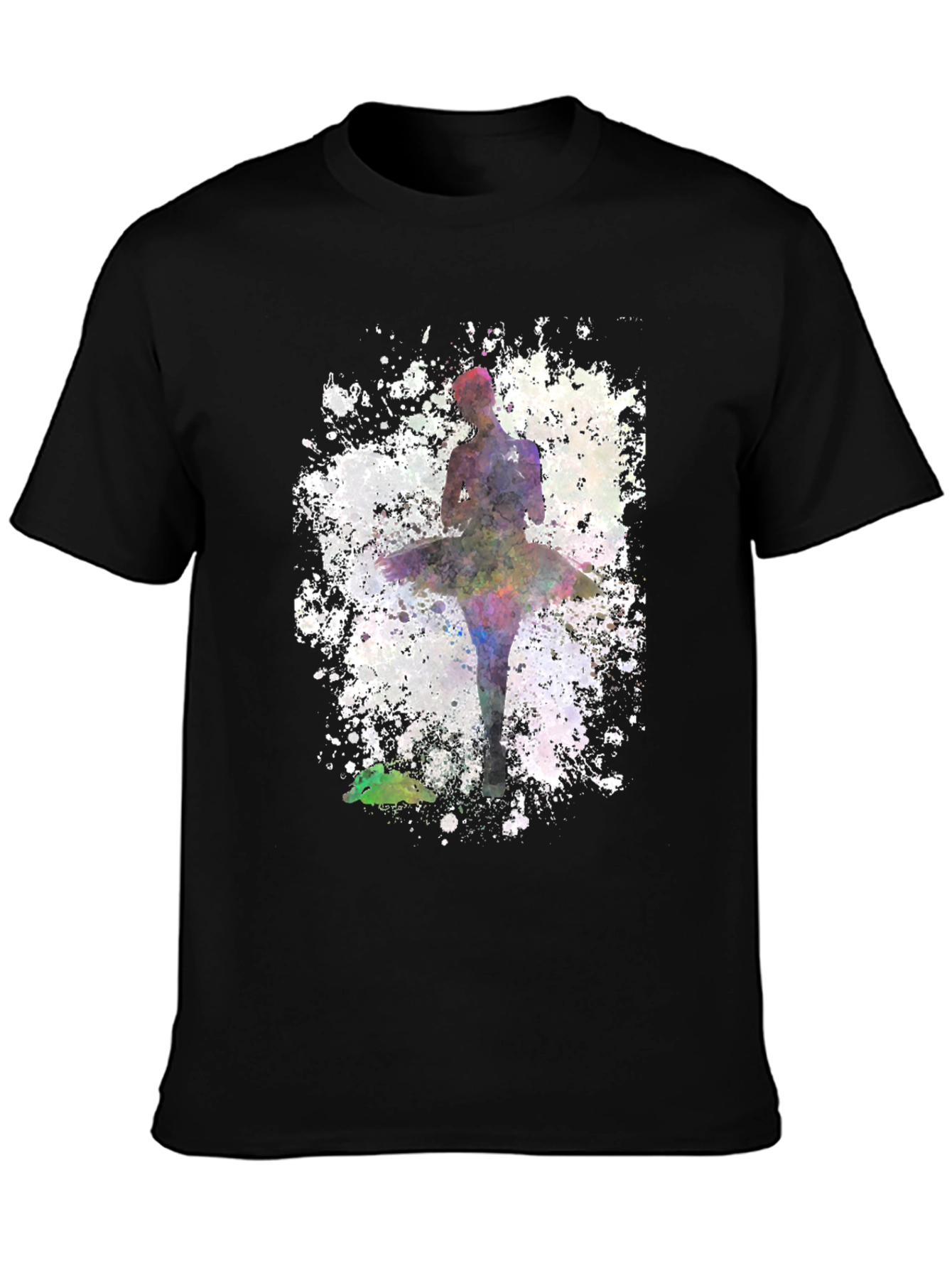 Black Watercolor Ballerina Black T-Shirt - Dance Lover Tee view 3