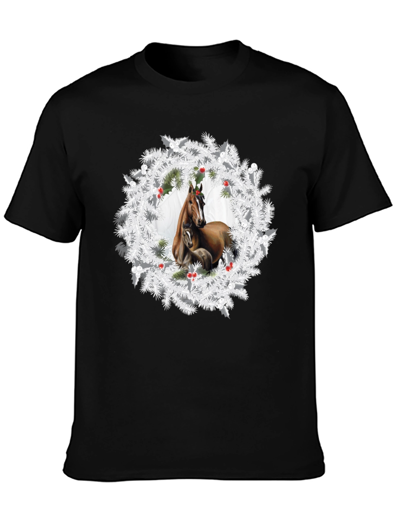 Black Horse Wreath T-Shirt - Christmas Apparel view 3