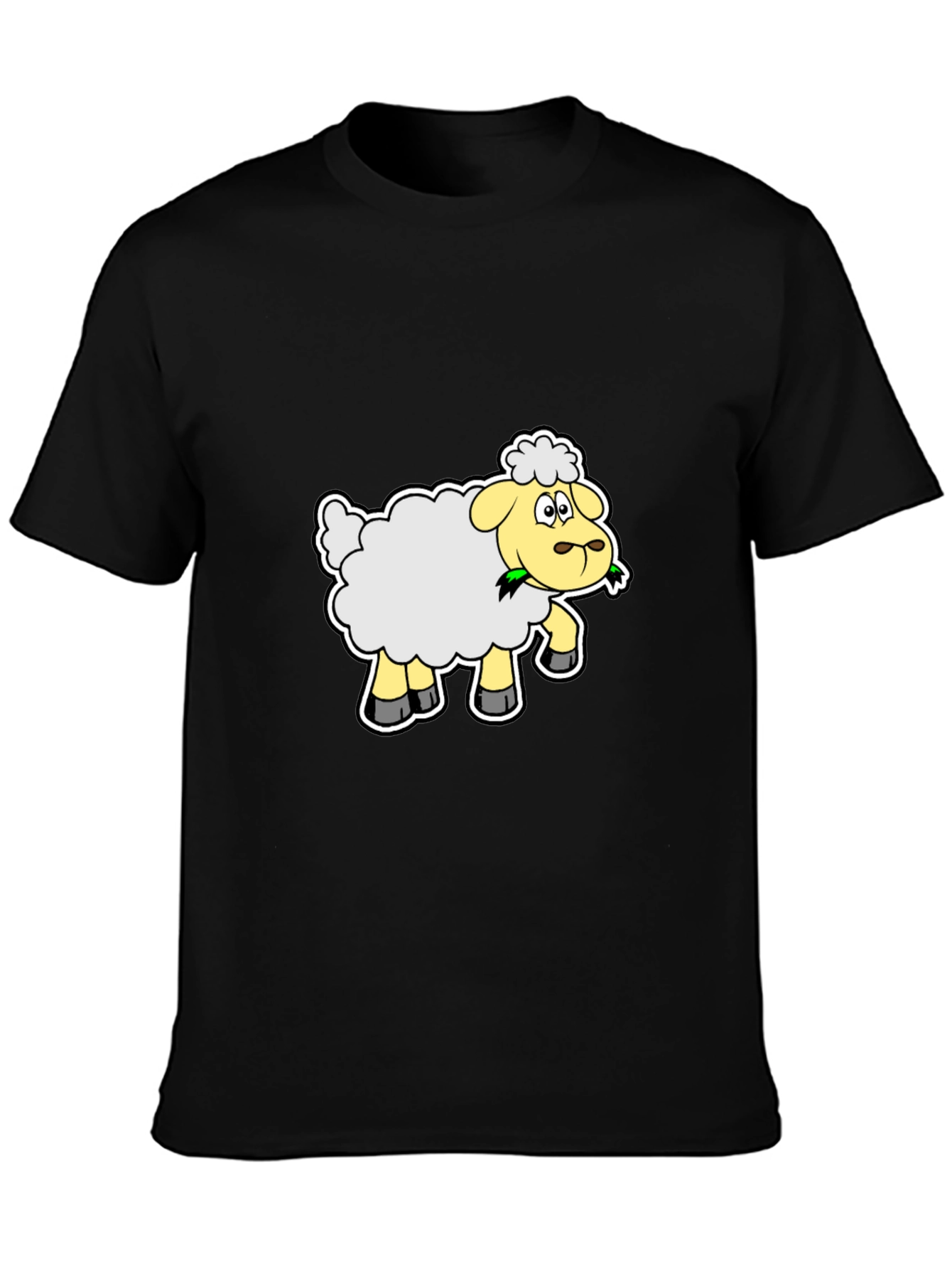 Black Cute Cartoon Sheep Graphic Tee - Black Cotton Shirt view 3