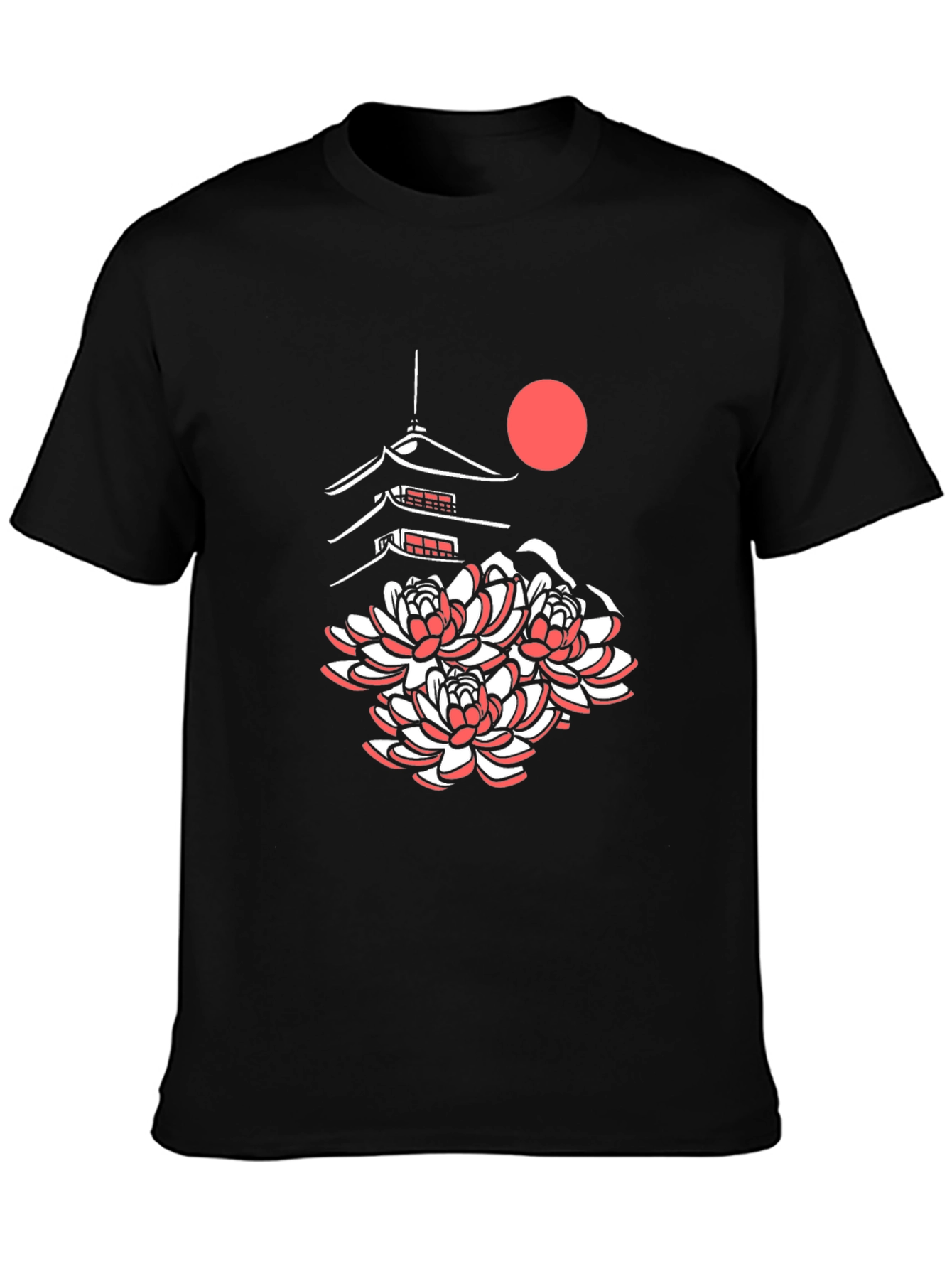 Black Japanese Pagoda & Lotus Black Tee view 3