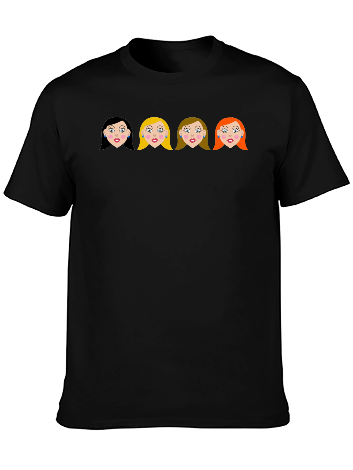 Black Cartoon Girls Black Crew Neck T-Shirt view 3