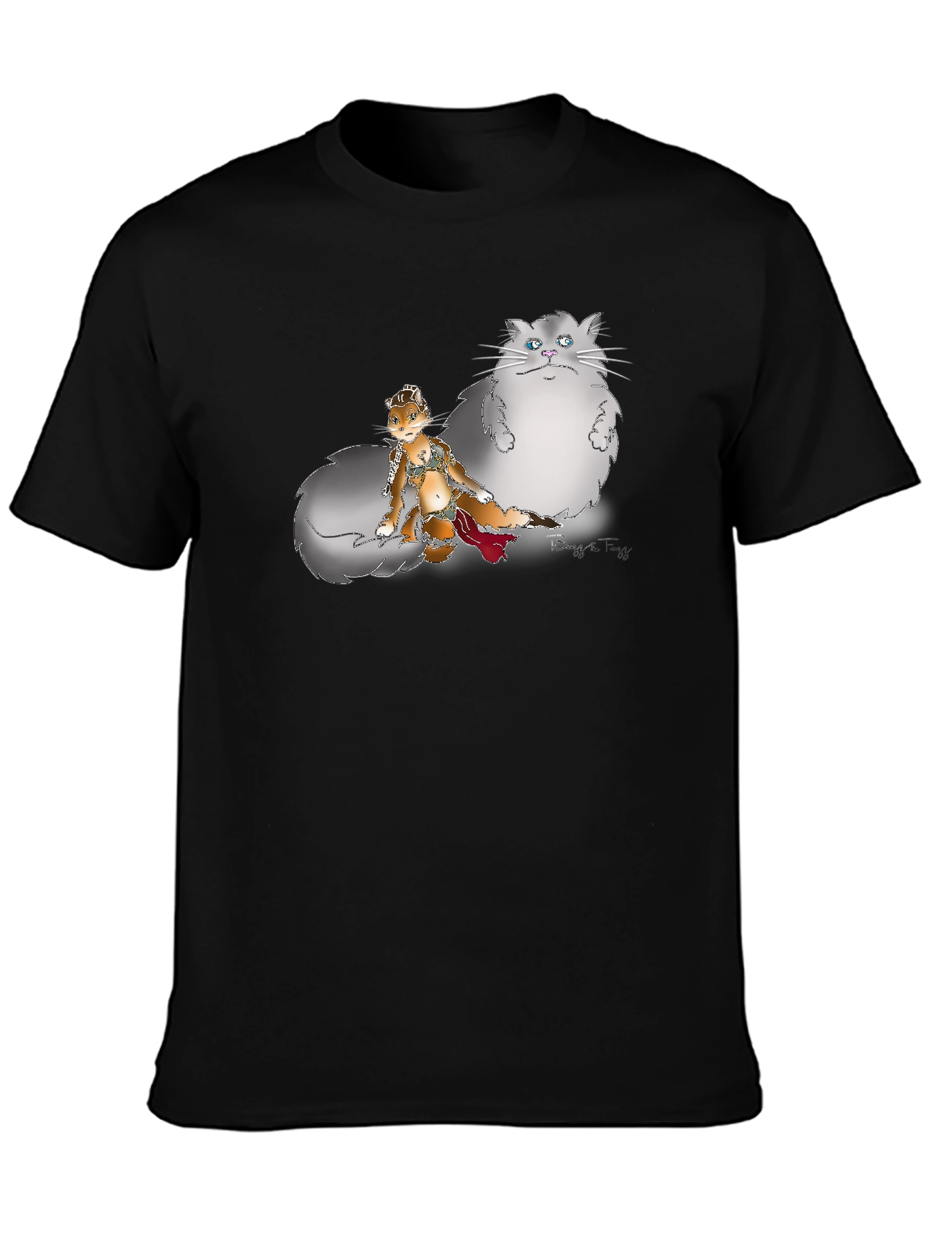 Black Graphic Print T-Shirt - Cat and Squirrel Design view 3