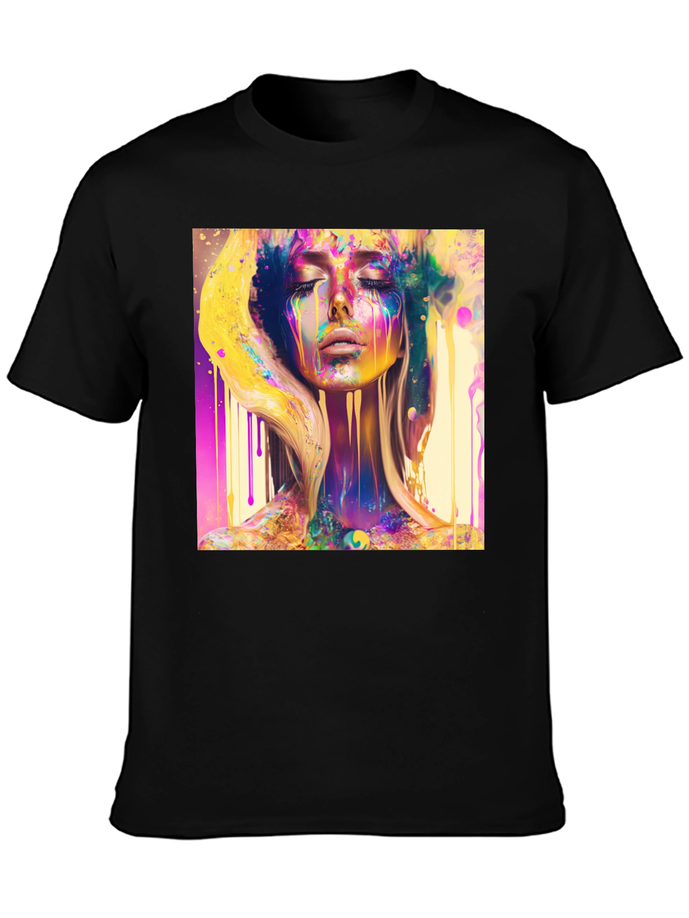 Black Colorful Woman Art T-Shirt - Modern Artistic Design view 3