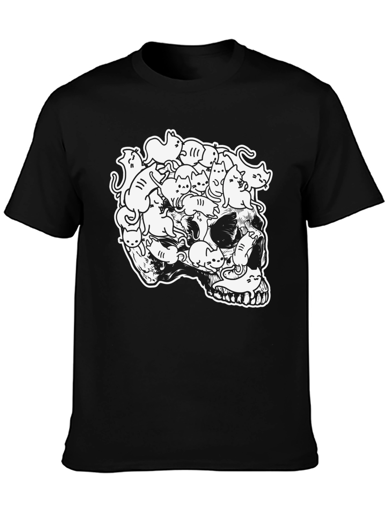Black Skull of Cats Graphic Tee - Unique Design view 3