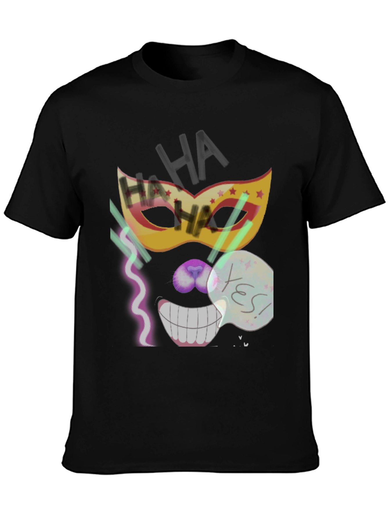 Black Crazy Mask Tee: Cheshire Cat Grin view 3