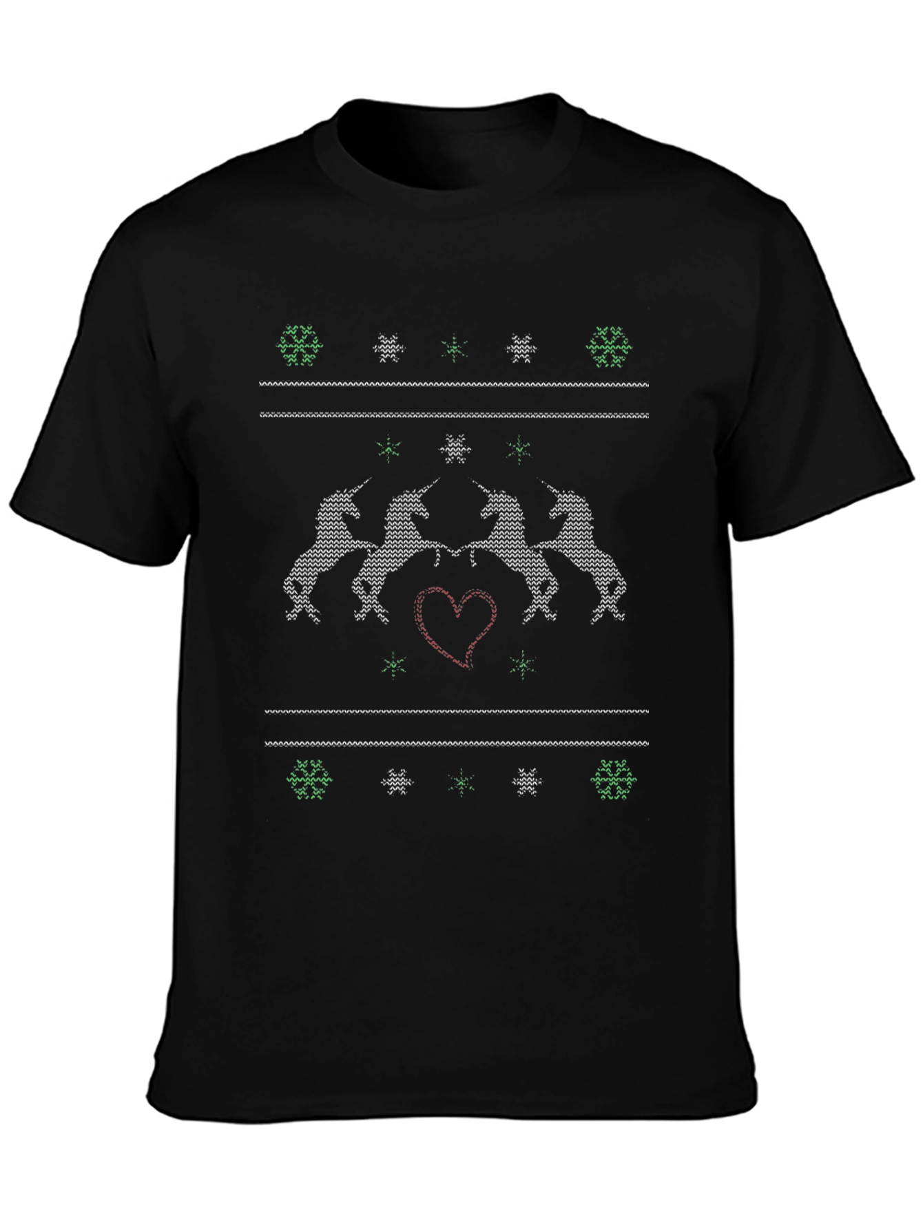 Black Unicorn Christmas Sweater Pattern T-Shirt view 3