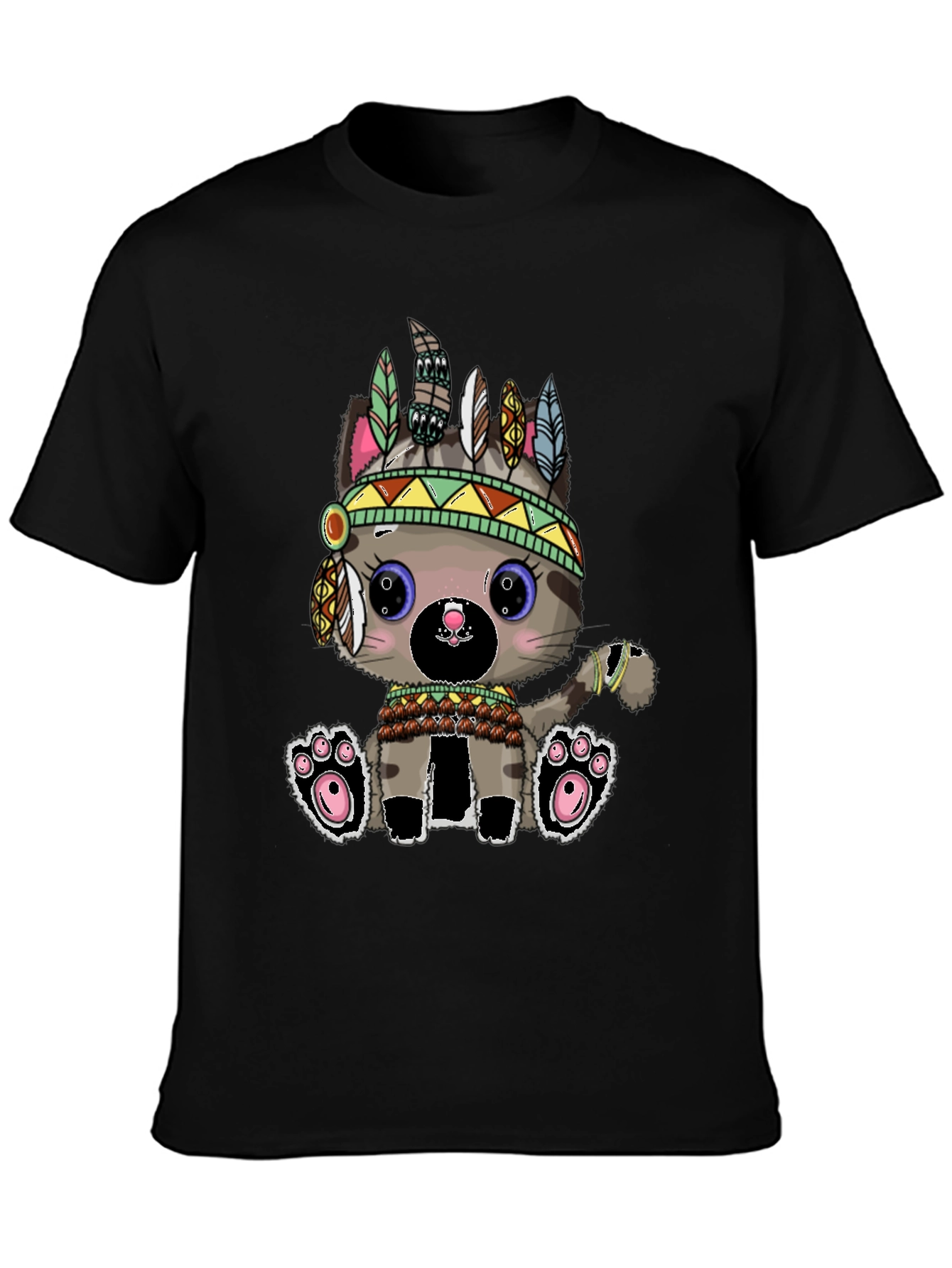 Black Native Cat T-Shirt Black Graphic Tee view 3