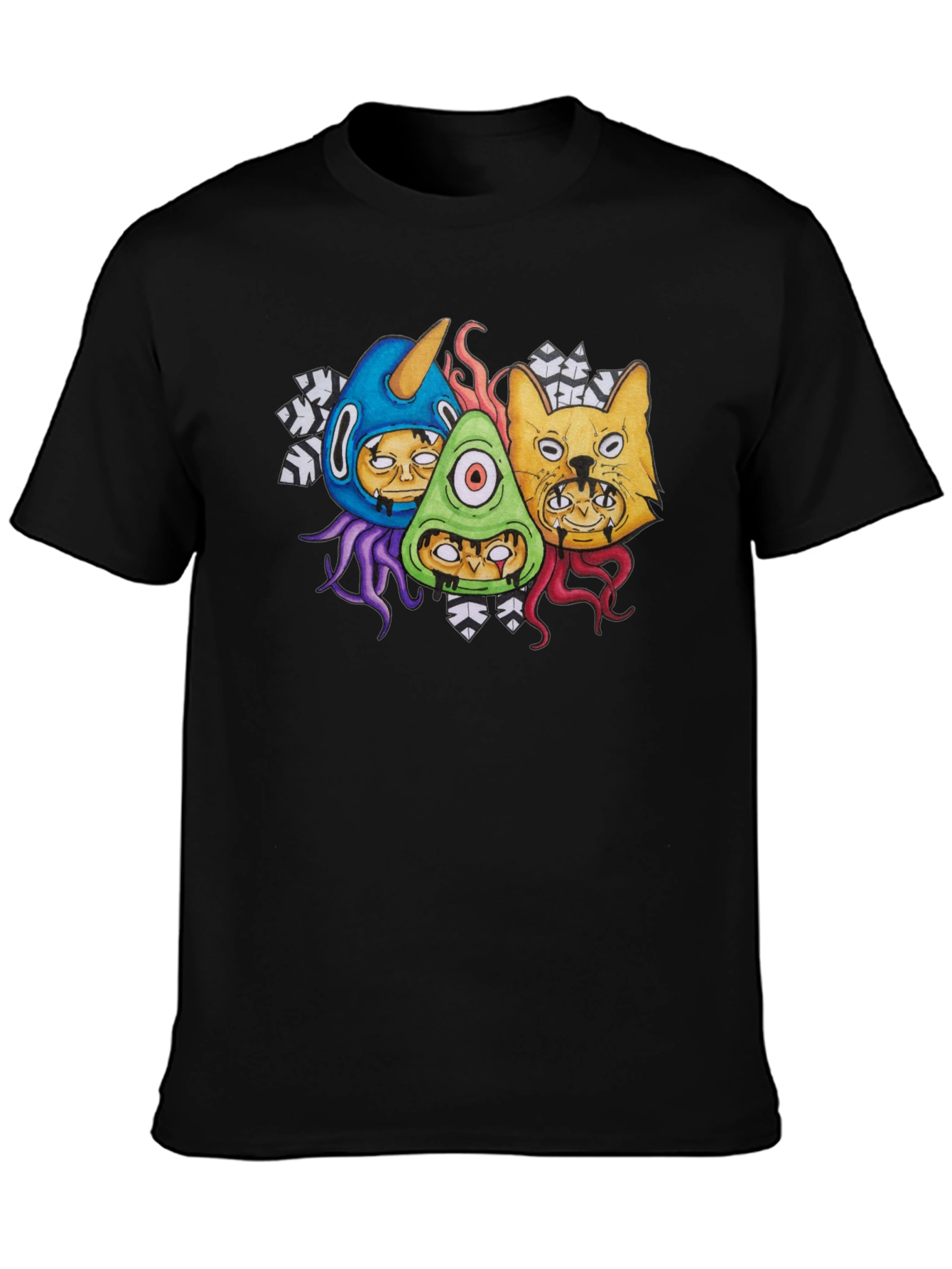 Black Monster Mash Graphic Tee - Black Cotton view 3