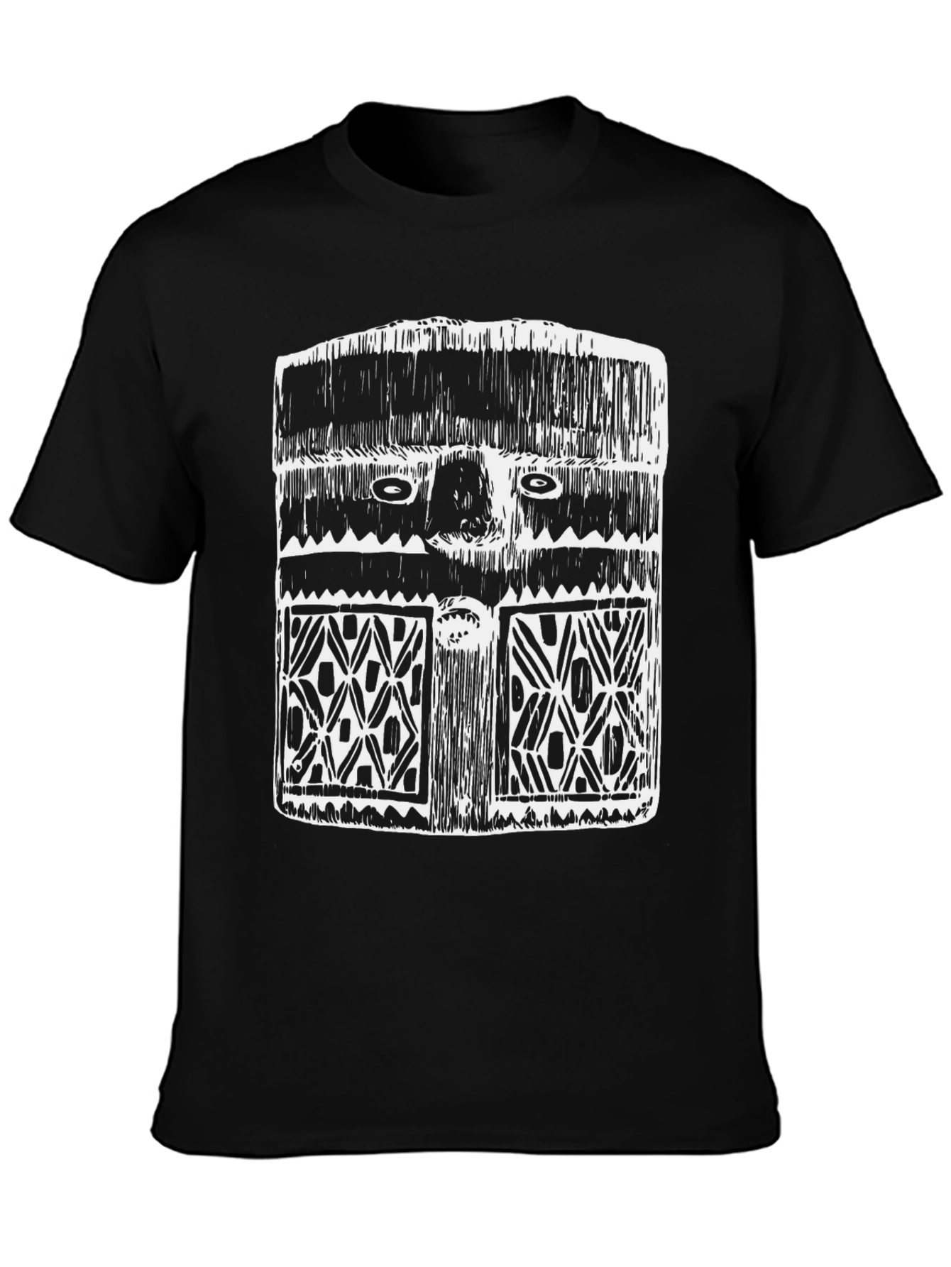 Black Tribal Mask Graphic Tee - Modern Streetwear Shirt view 3
