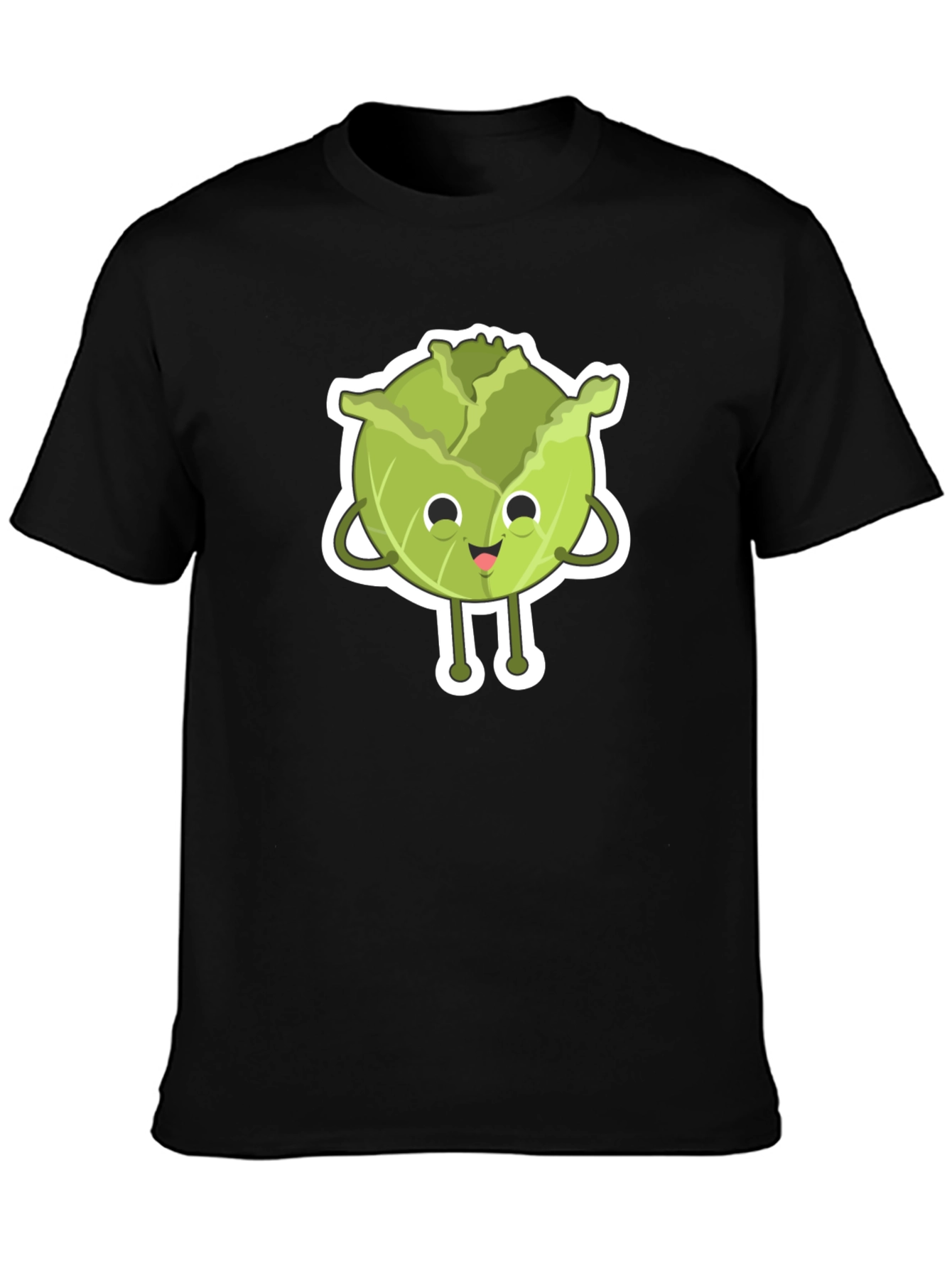 Black Cute Cabbage Cartoon Black T-Shirt view 3