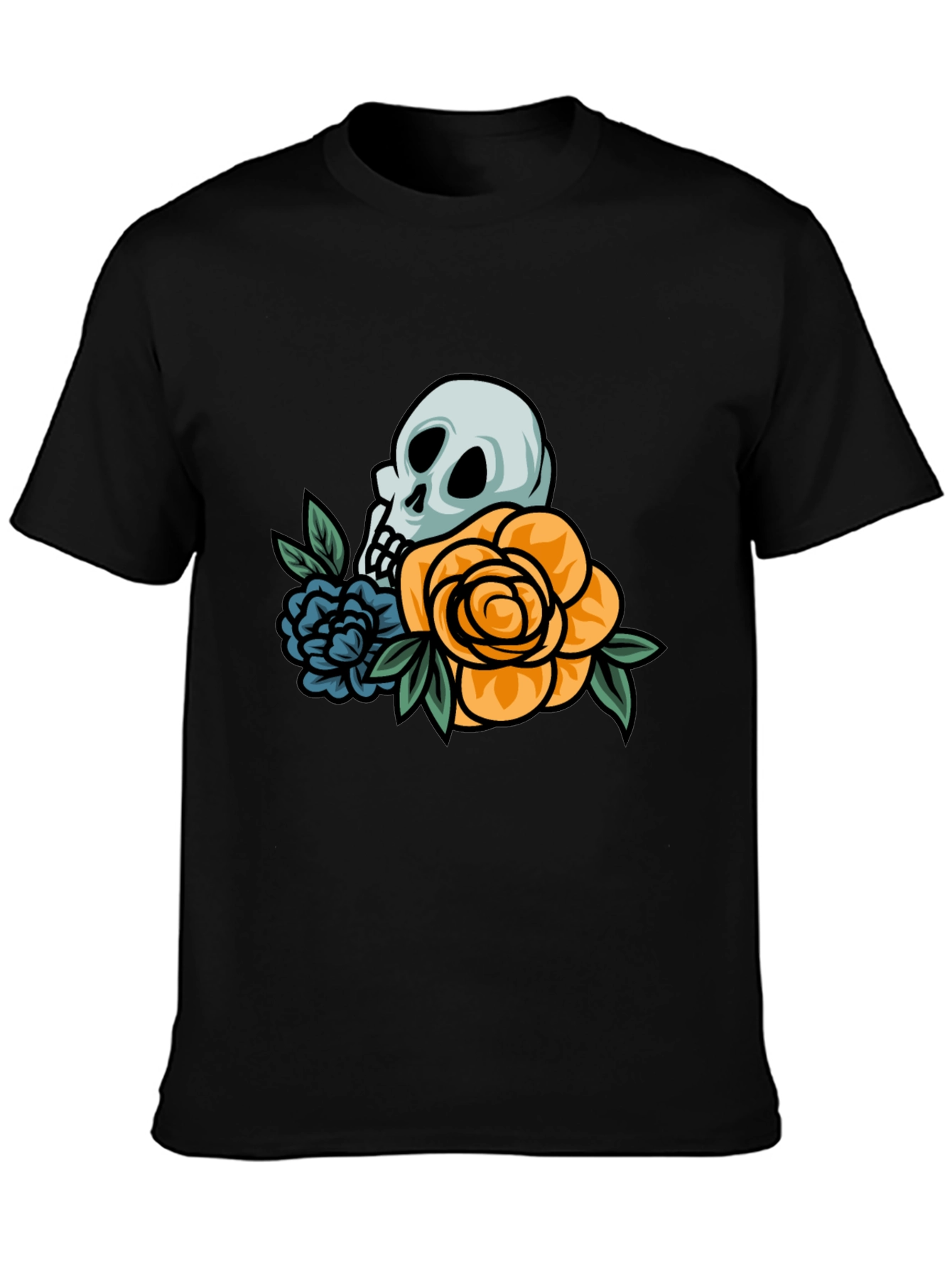 Black Skull & Roses Graphic T-Shirt view 3